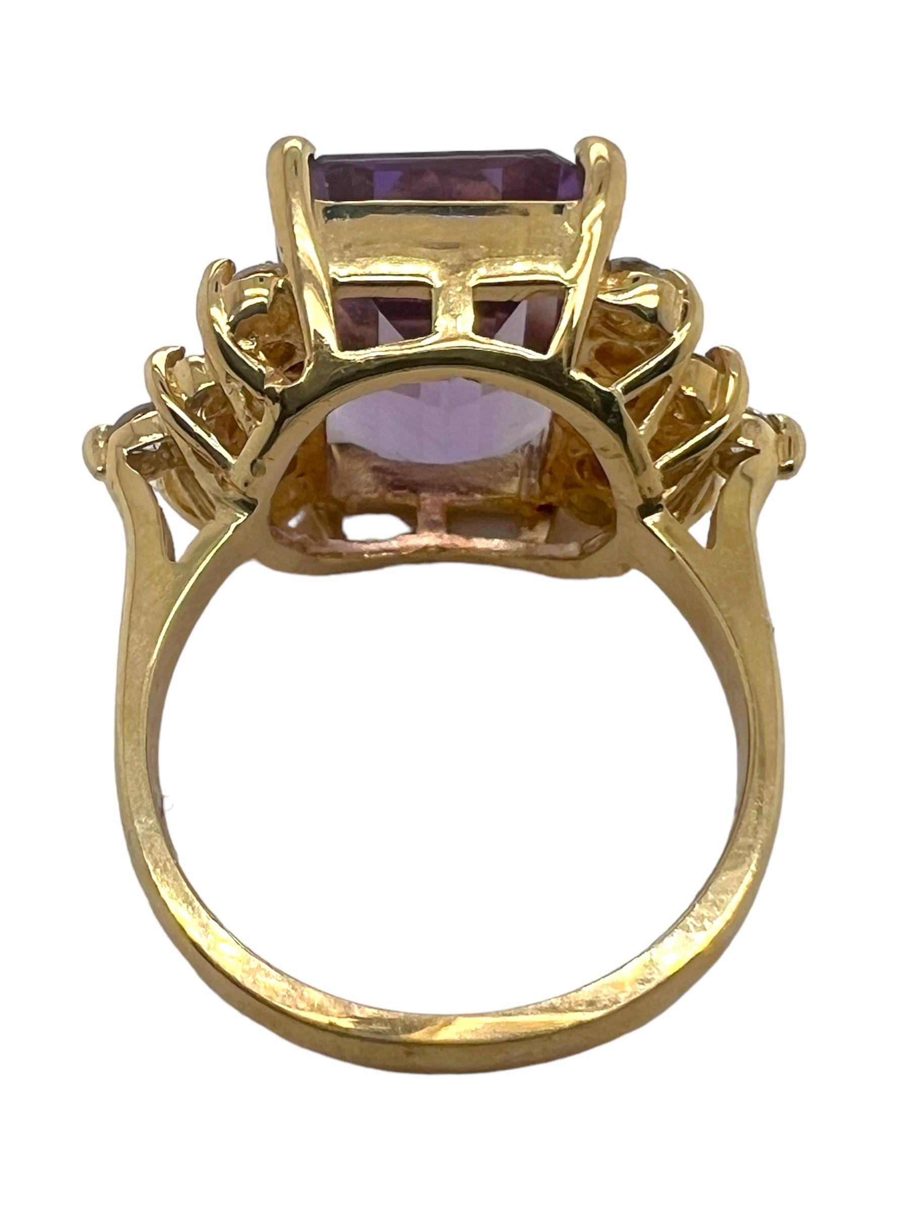 Women's or Men's Sophia D. Vintage 14K Yellow Gold Emerald Cut Amethyst Ring For Sale