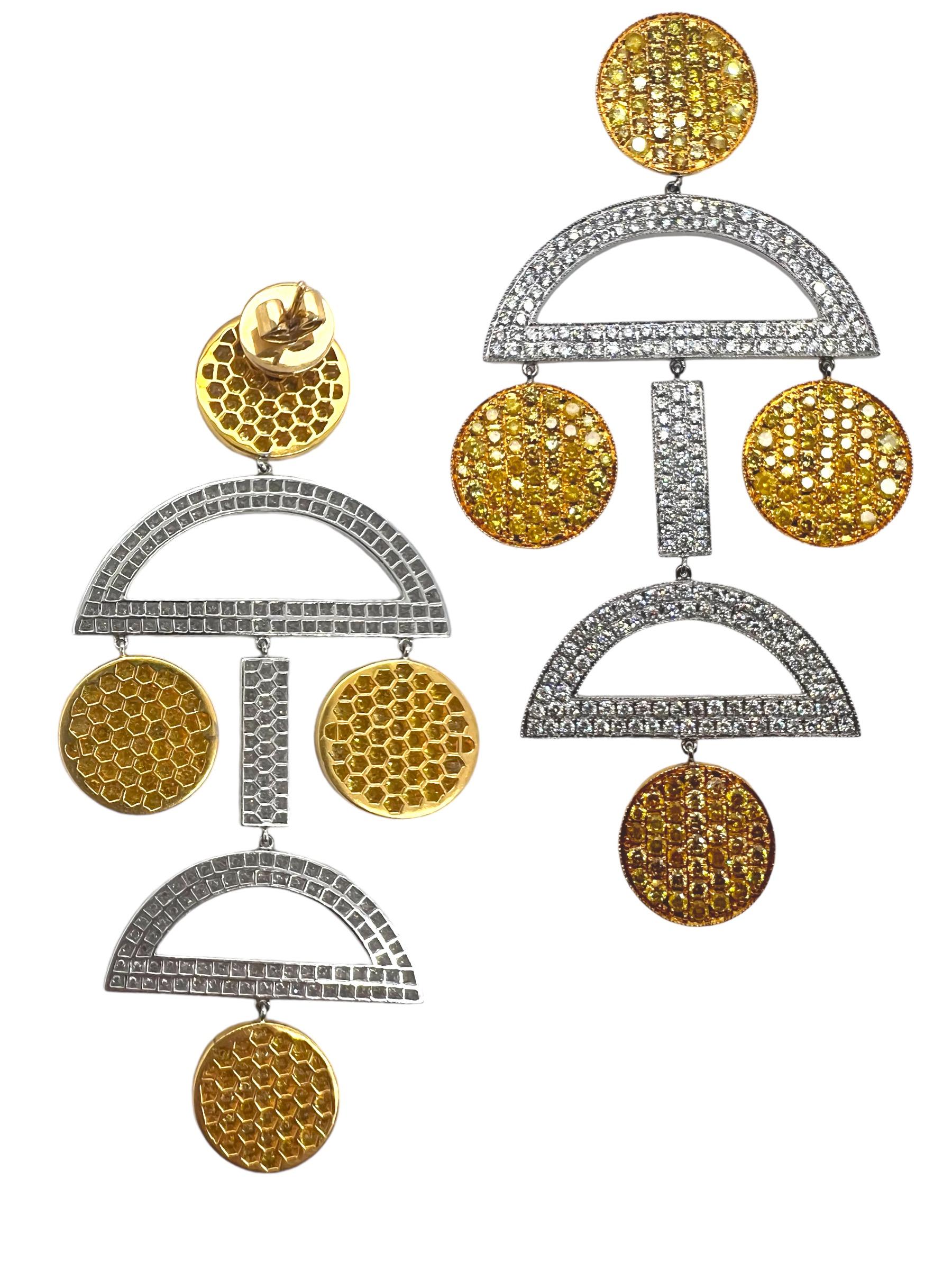 Round Cut Sophia D, White and Yellow Diamond Earrings For Sale
