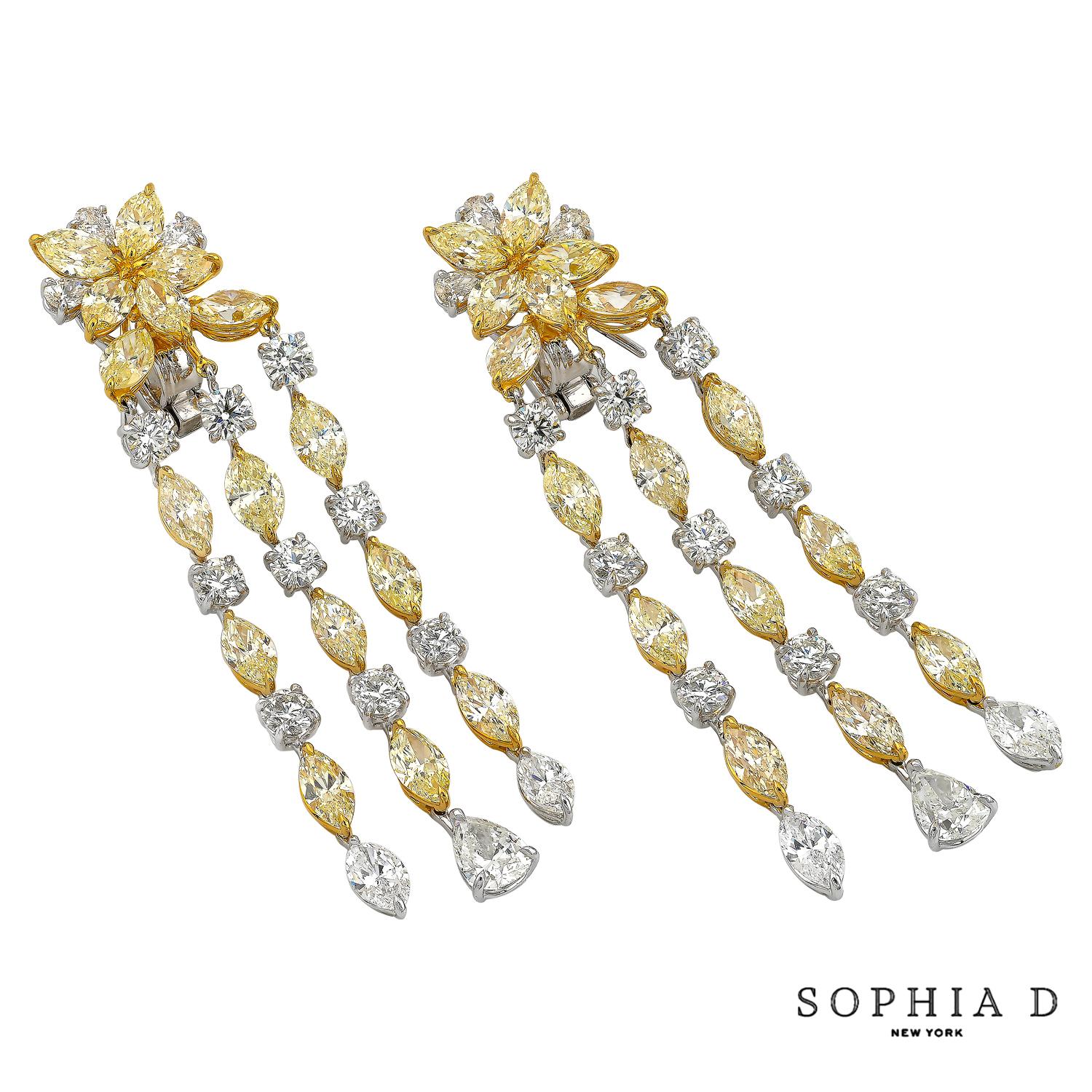 Art Déco Orecchini in oro e diamanti gialli di Sophia D. A. in vendita
