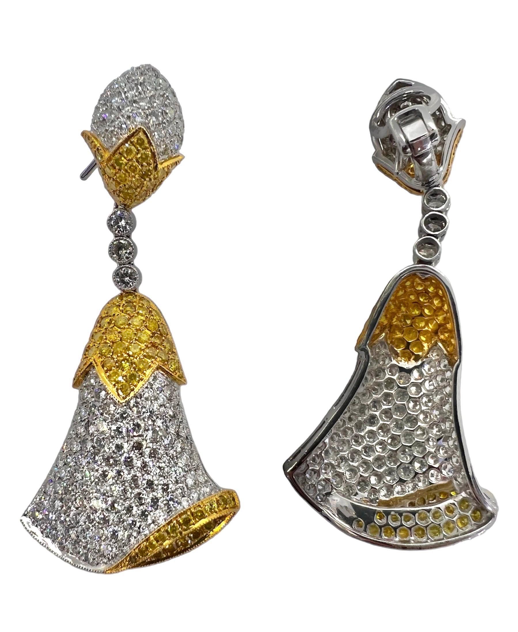 Round Cut Sophia D. Yellow Diamond and Diamond Platinum Earrings For Sale