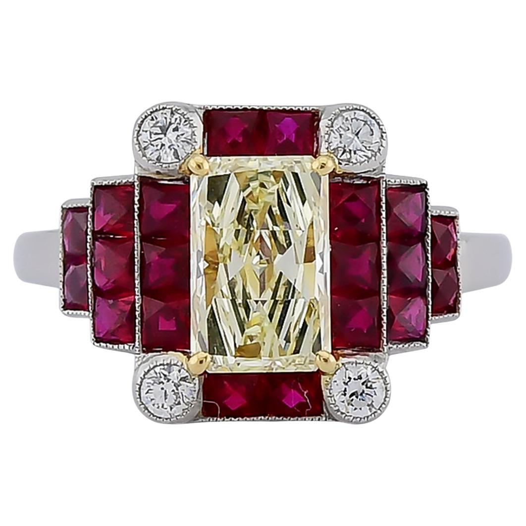 Sophia D. Yellow Diamond and Ruby Art Deco Style Ring
