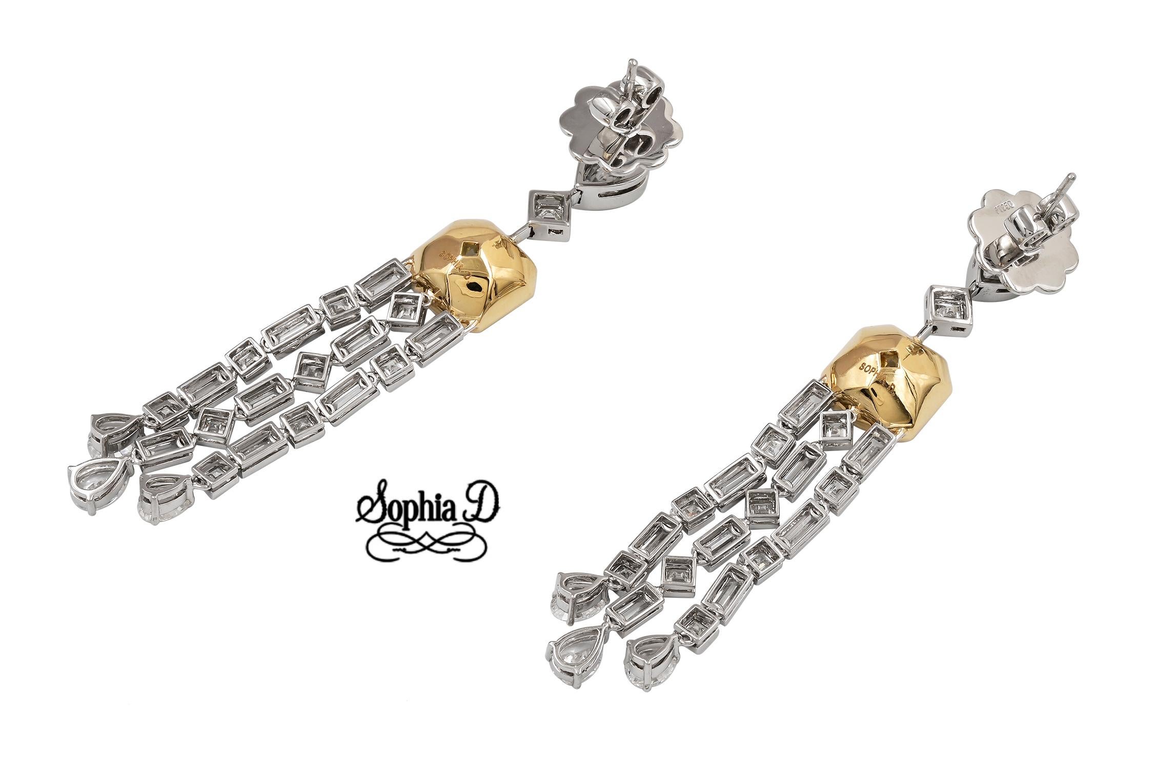 Art Deco Sophia D. Yellow Diamond and White Diamond Platinum Earrings  For Sale