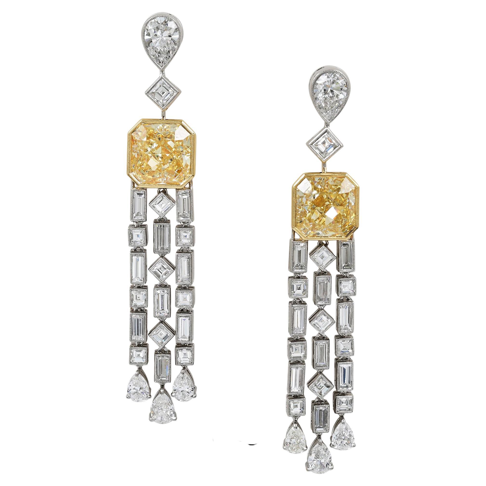 Sophia D. Yellow Diamond and White Diamond Platinum Earrings  For Sale