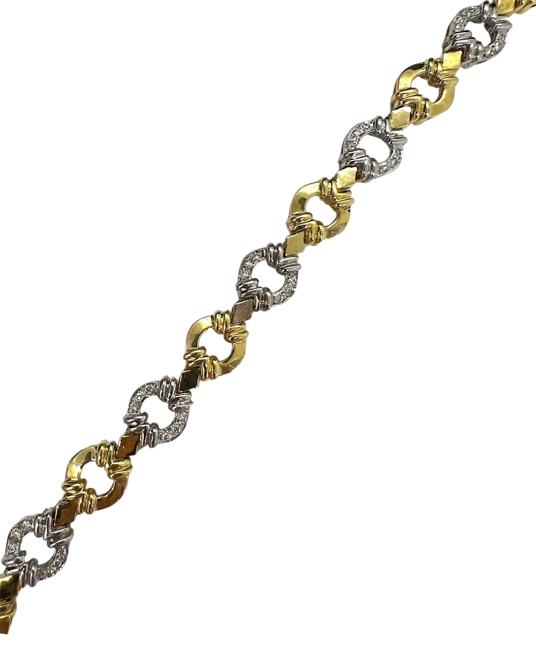 Yellow gold and white gold bracelet with diamonds.

Sophia D by Joseph Dardashti LTD has been known worldwide for 35 years and are inspired by classic Art Deco design that merges with modern manufacturing techniques.