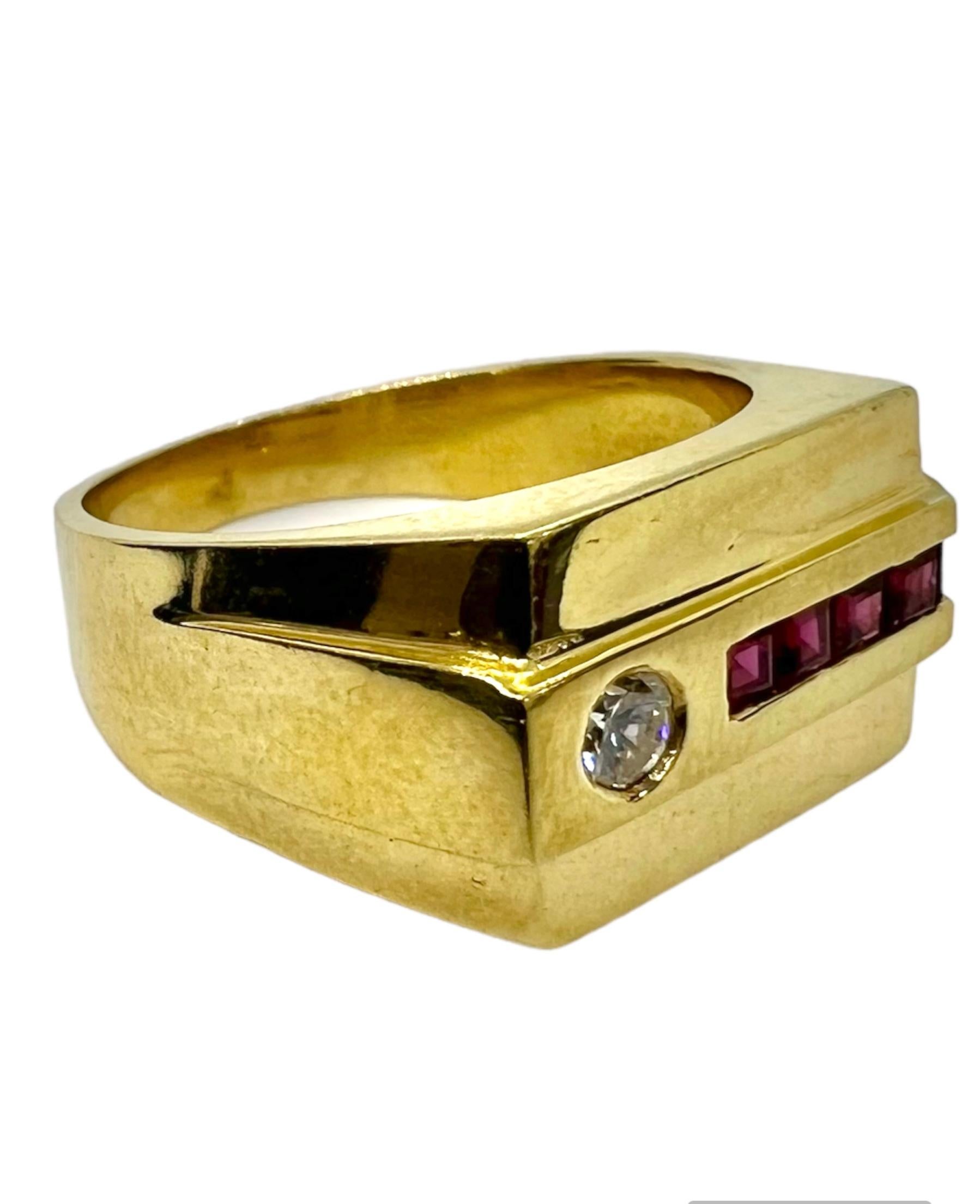 Art Deco Sophia D. Yellow Gold Ring with Ruby and Diamond For Sale