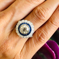 Sophia D. Art Deco Style Diamond and Sapphire Ring Platinum