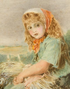 Sophia Fenn - c. 1878 English Watercolour, Portrait of a Peasant Girl