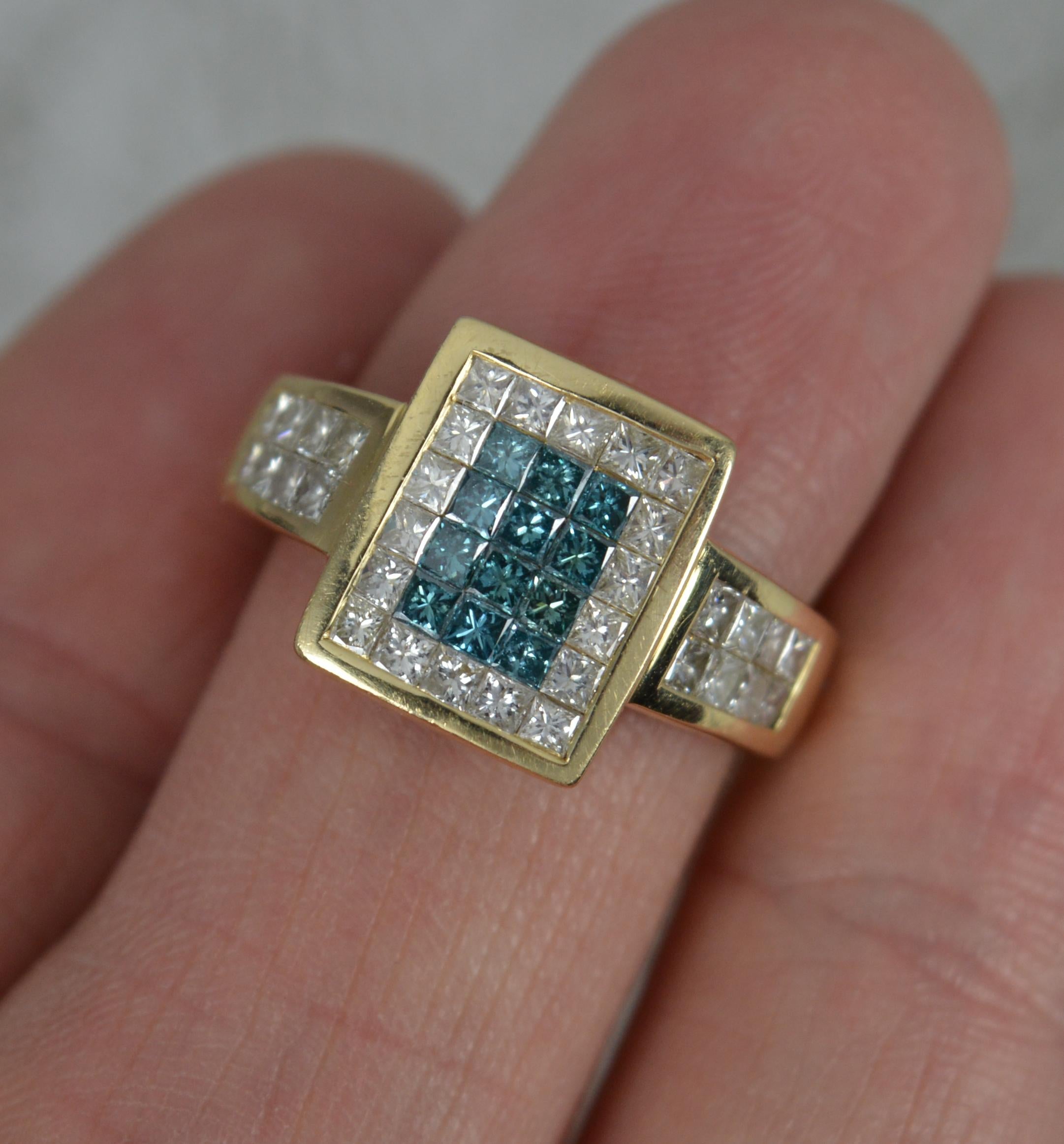 Art Deco Sophia Fiori 1.00ct Blue Diamond 14ct Gold Cluster Ring