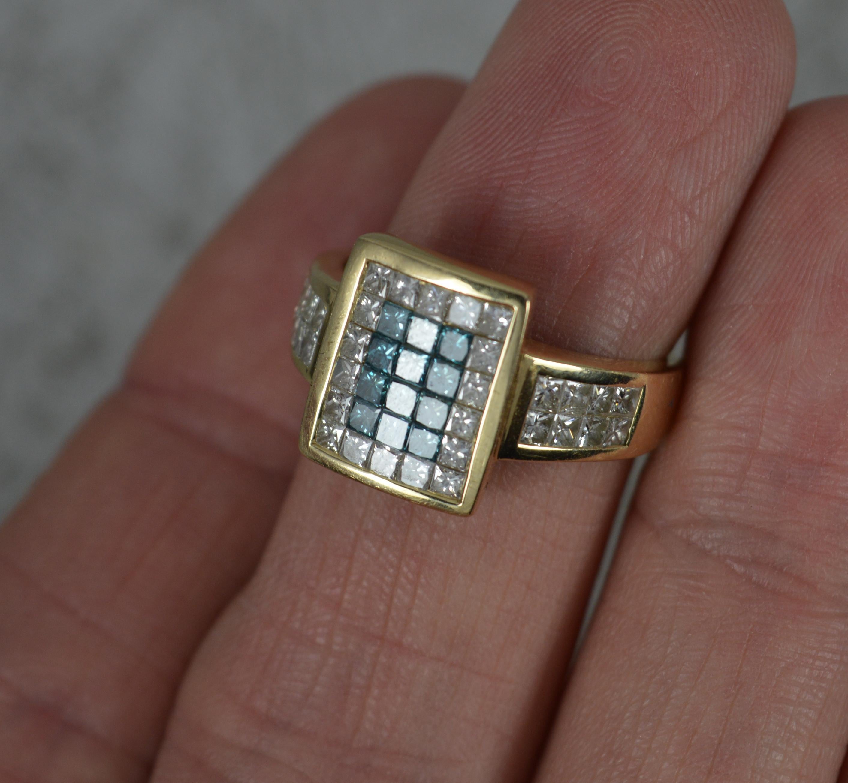 Princess Cut Sophia Fiori 1.00ct Blue Diamond 14ct Gold Cluster Ring