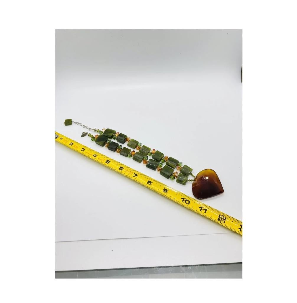 Sophia Forero Stone Agate Glass Beaded Necklace Heart 4