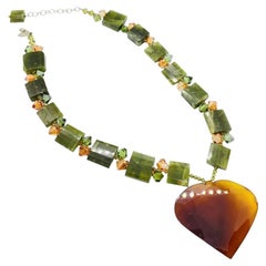 Sophia Forero Stone Agate Glass Beaded Necklace Heart