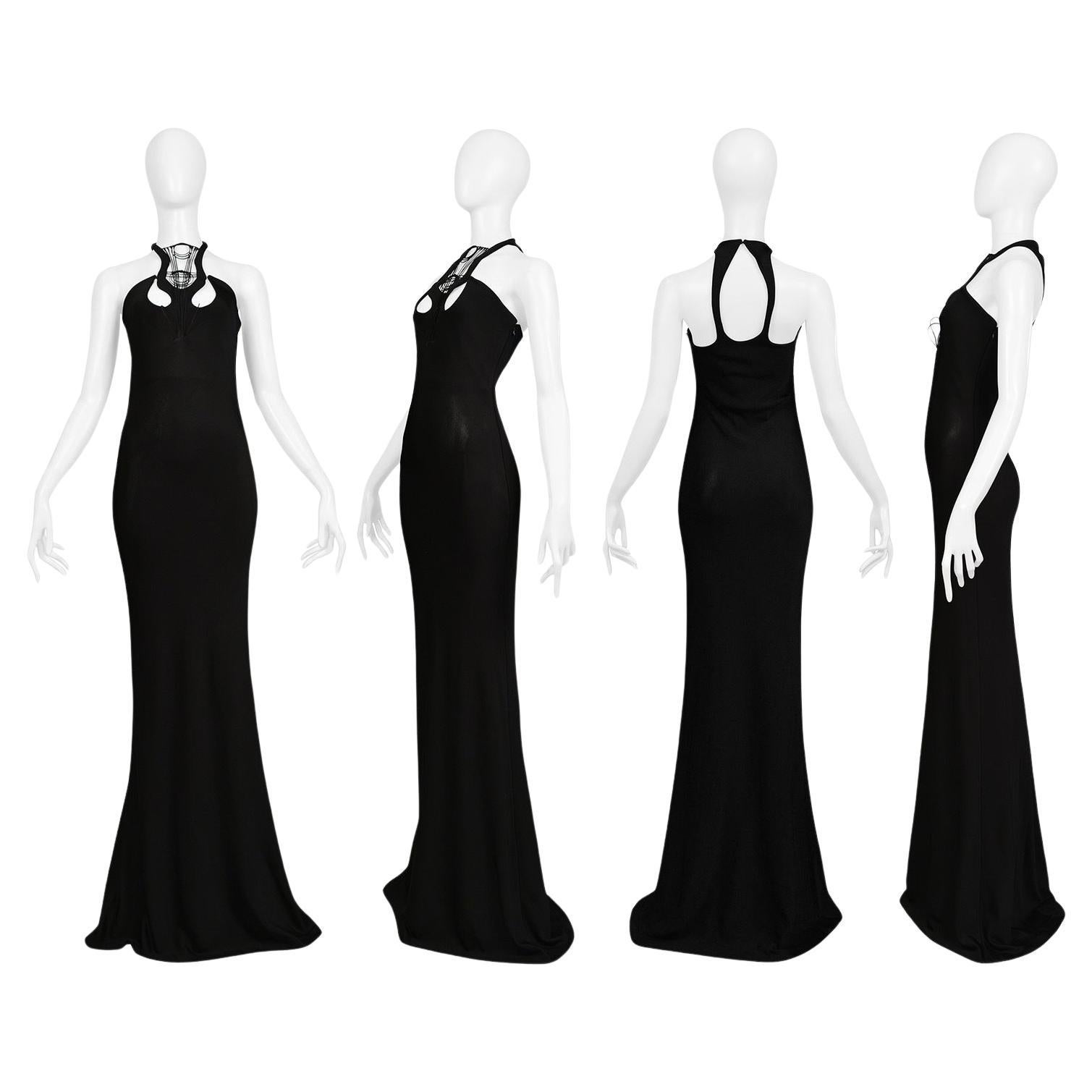 Sophia Kokosalaki Black Architectural Evening Gown With Intricate Bodice 2008 For Sale