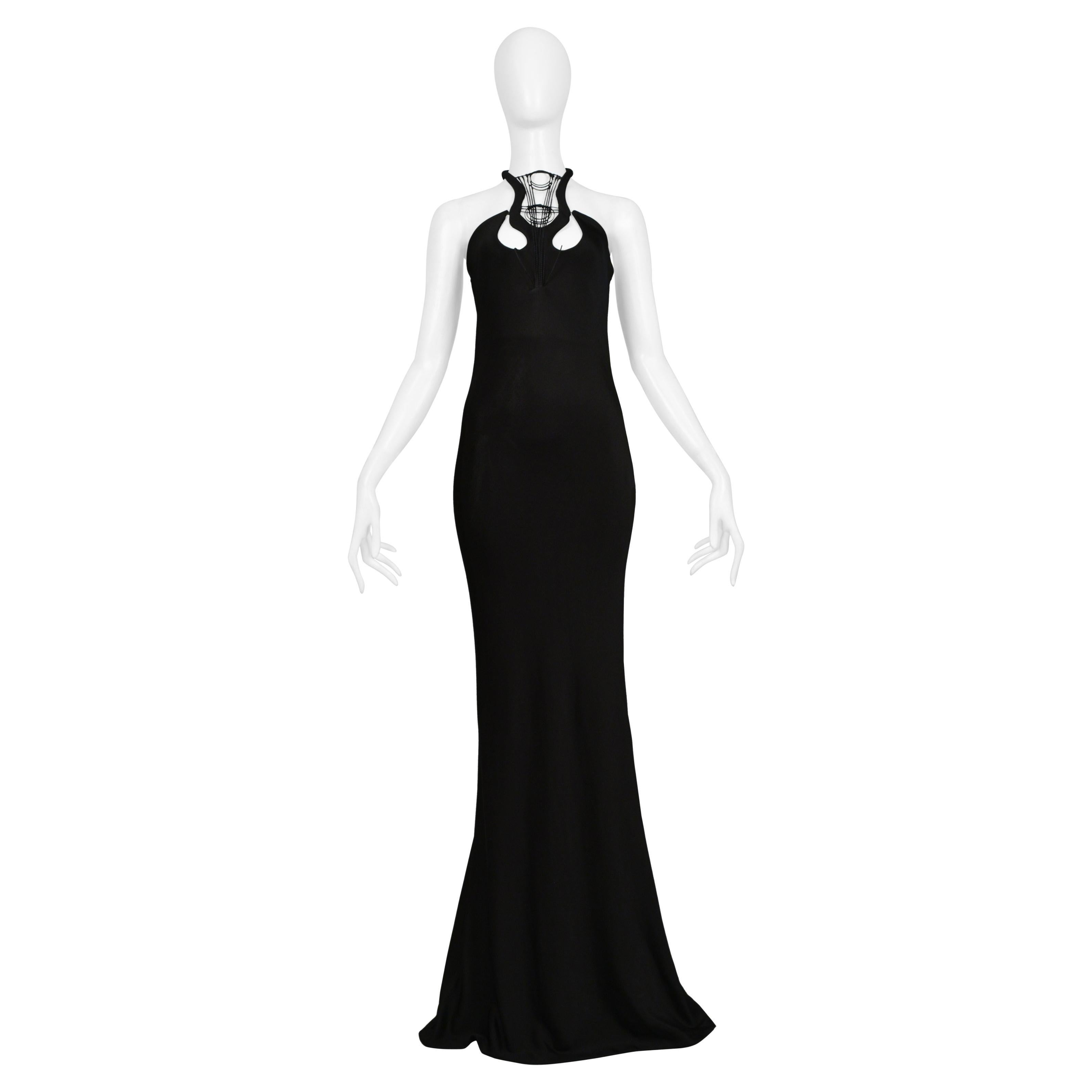 Sophia Kokosalaki Black Architectural Evening Gown With Intricate Bodice 2008 For Sale
