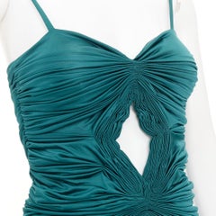 SOPHIA KOKOSALAKI teal green viscose silk grecian drape cut out dress IT38 XS