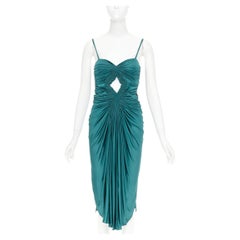 SOPHIA KOKOSALAKI teal green viscose silk grecian drape cut out dress IT38 XS