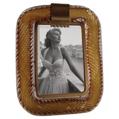 "Sophia Loren" Amber Murano glass brass frame photo frame