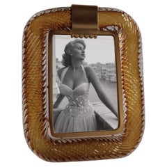 "Sophia Loren" Amber Murano glass brass frame photo frame