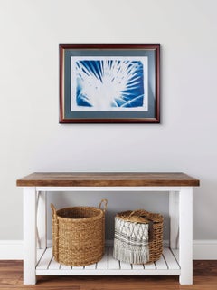 Y algunos prosperarán". Hoja de palma azul blanco naturaleza tópica mínima, enmarcada