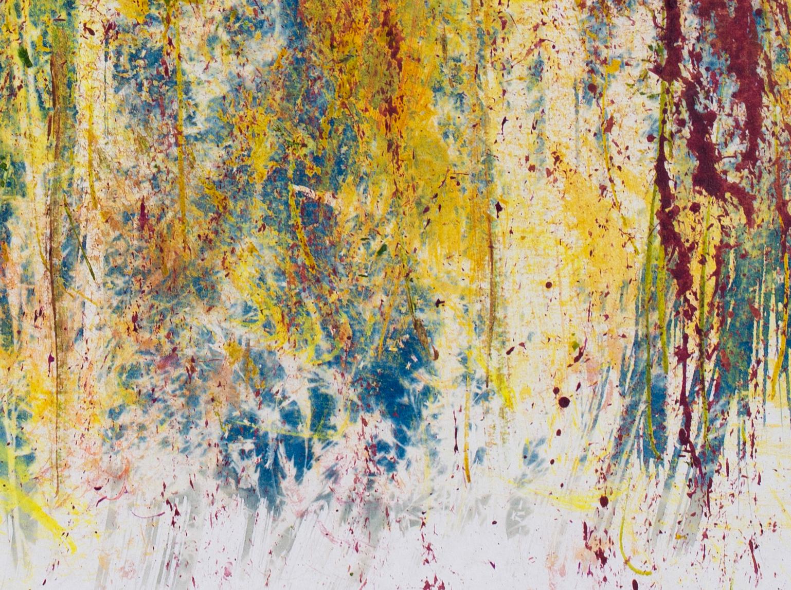 Schöne Vernachlässigung''. Zeitgenössische abstrakte Landschaft,  Blau-Gelb-Rot, Natur (Beige), Abstract Painting, von Sophia Milligan
