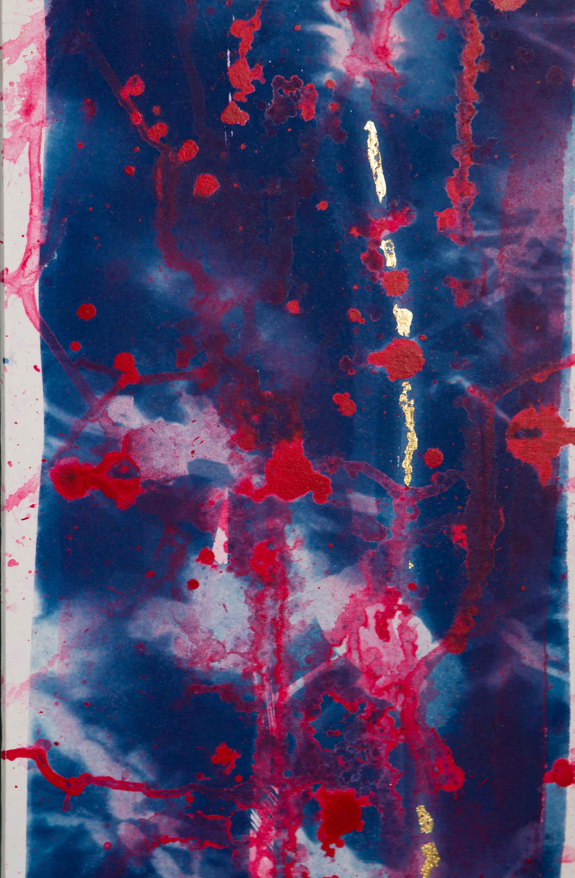 'Blood in the Veins'. Cherry blossom pink white blue magenta abstract sakura - Purple Abstract Drawing by Sophia Milligan