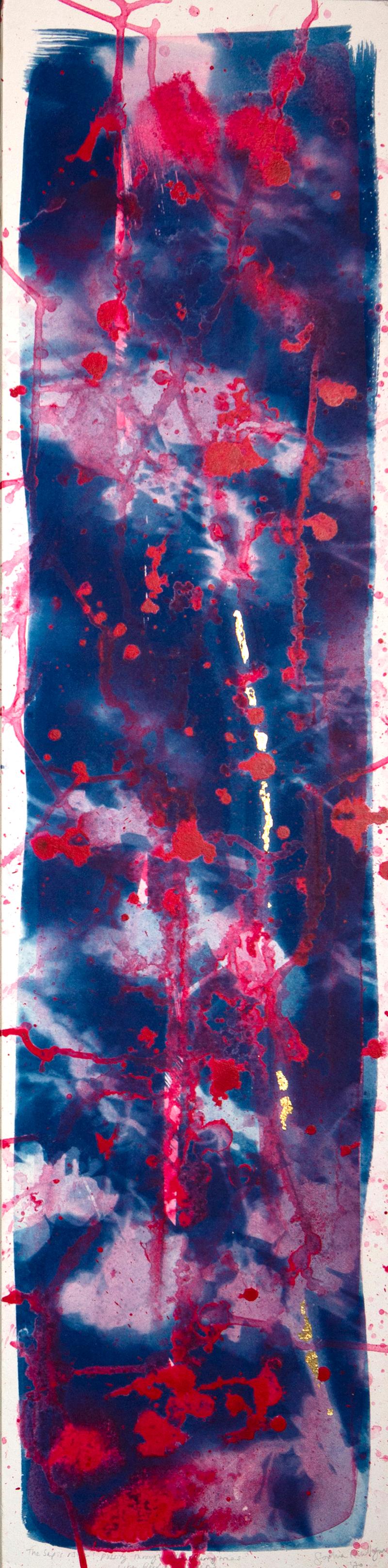 Sophia Milligan Abstract Drawing - 'Blood in the Veins'. Cherry blossom pink white blue magenta abstract sakura