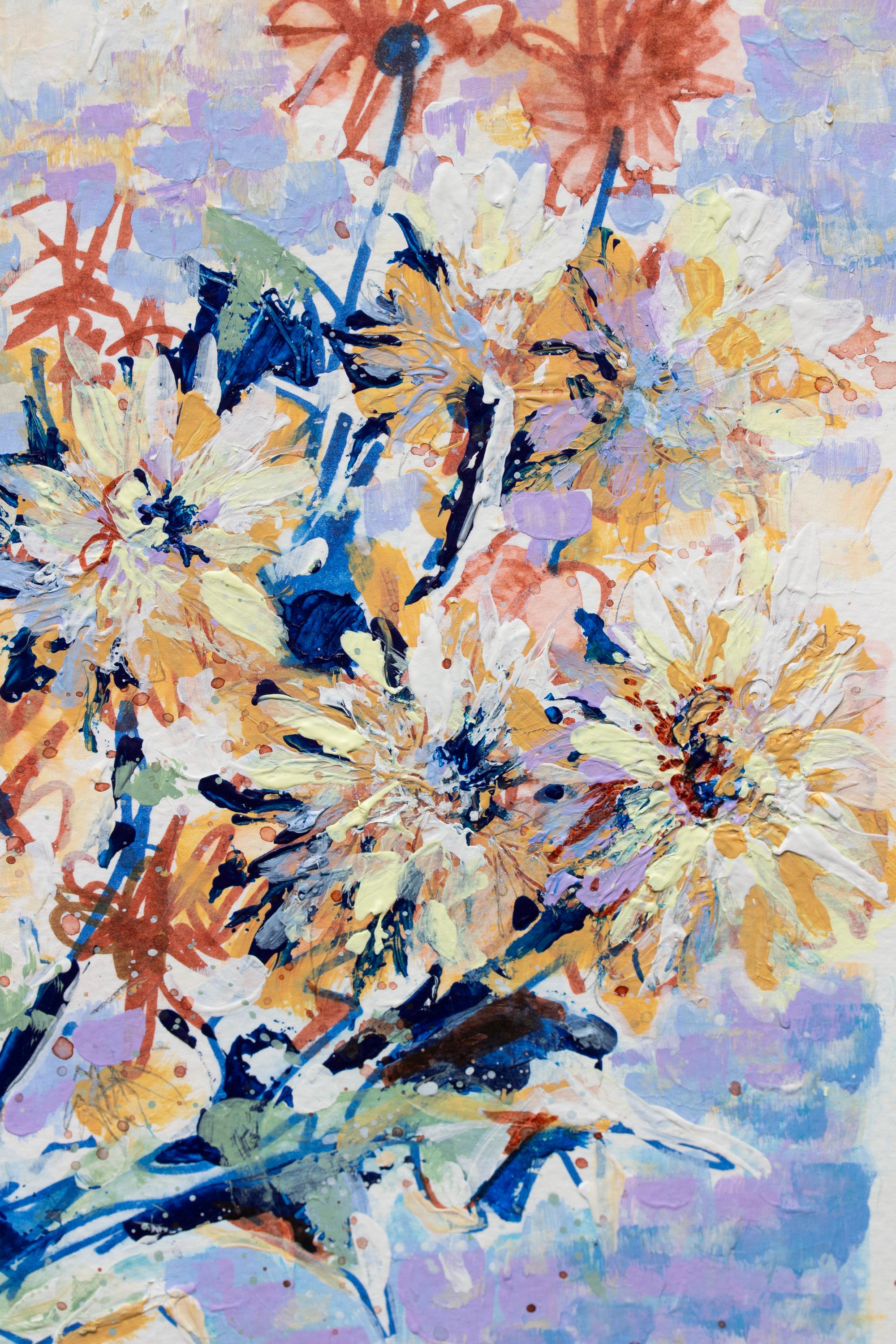 'Chrysanthemum jug' Contemporary impressionist still-life flower painting  - Gray Still-Life Painting by Sophia Milligan