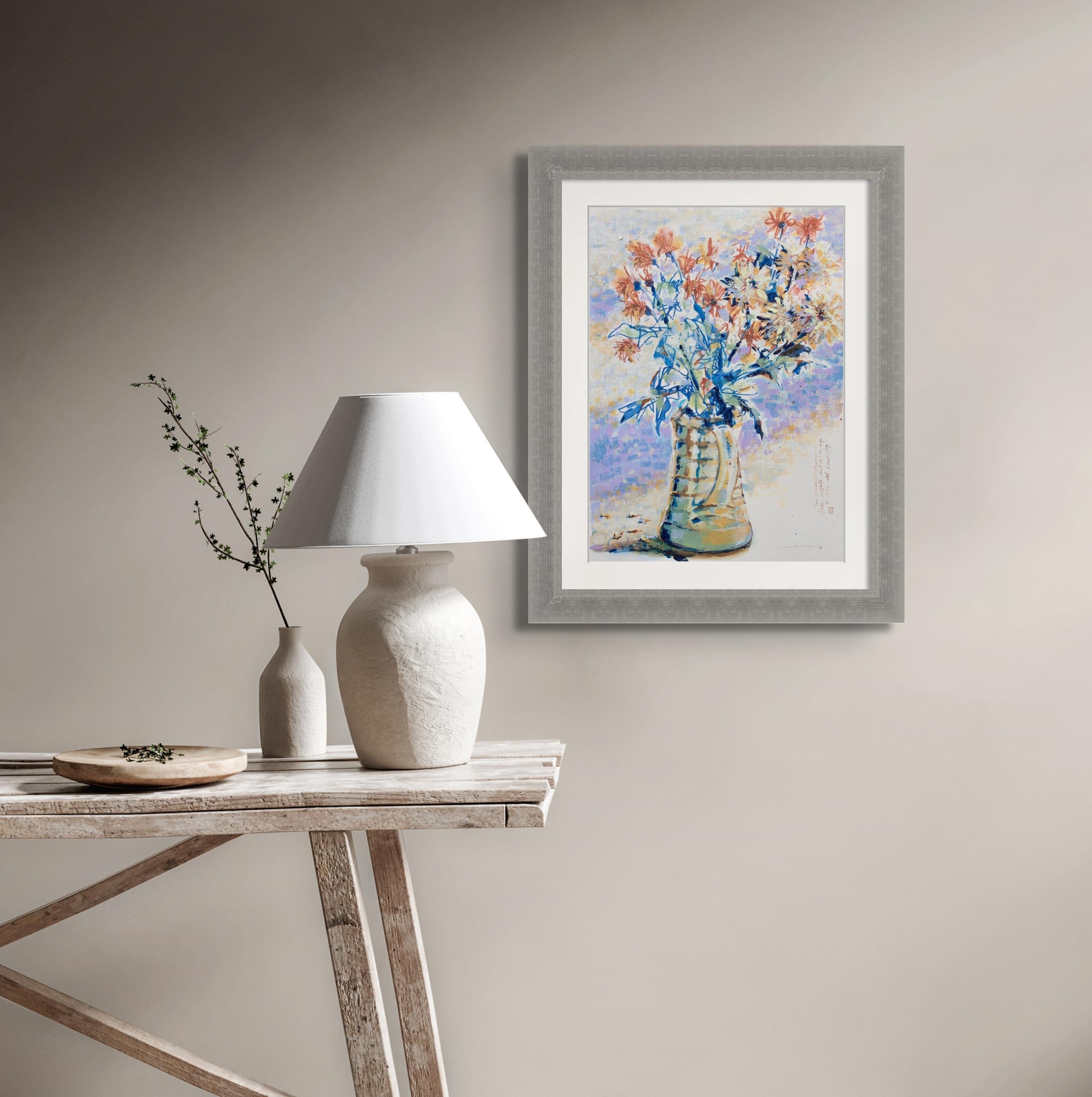 'Chrysanthemum jug' Contemporary impressionist still-life flower painting  For Sale 4
