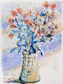'Chrysanthemum jug' Nature morte impressionniste contemporaine, peinture de fleurs 