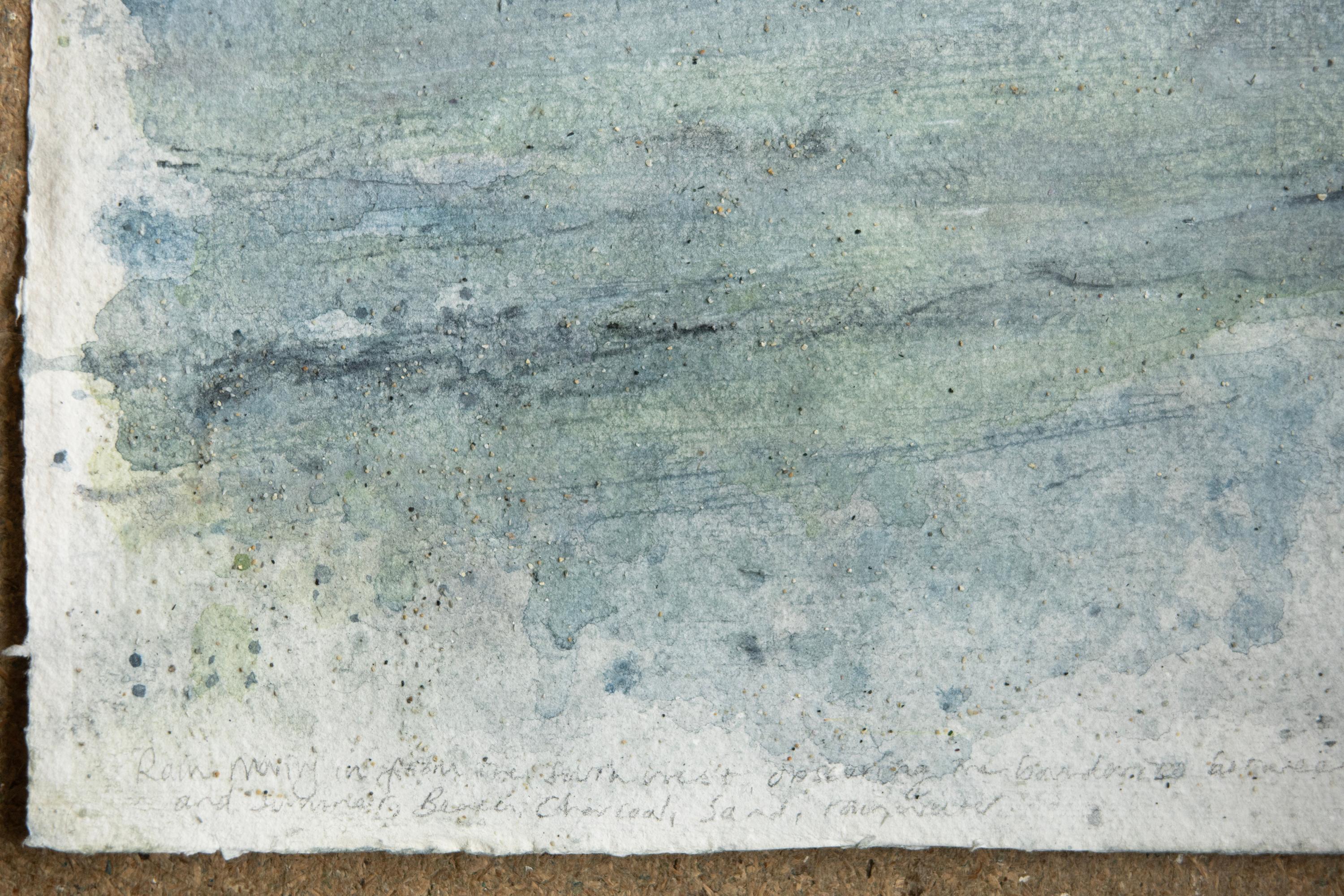 'Glow, Tewas, Glaw' (Charcoal Sand Rain) Sea ocean beach blue grey green nature - Gray Landscape Art by Sophia Milligan