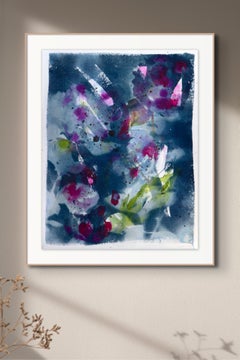 « Gratitude et grâce ». Peinture florale abstraite contemporaine Botanical Blue
