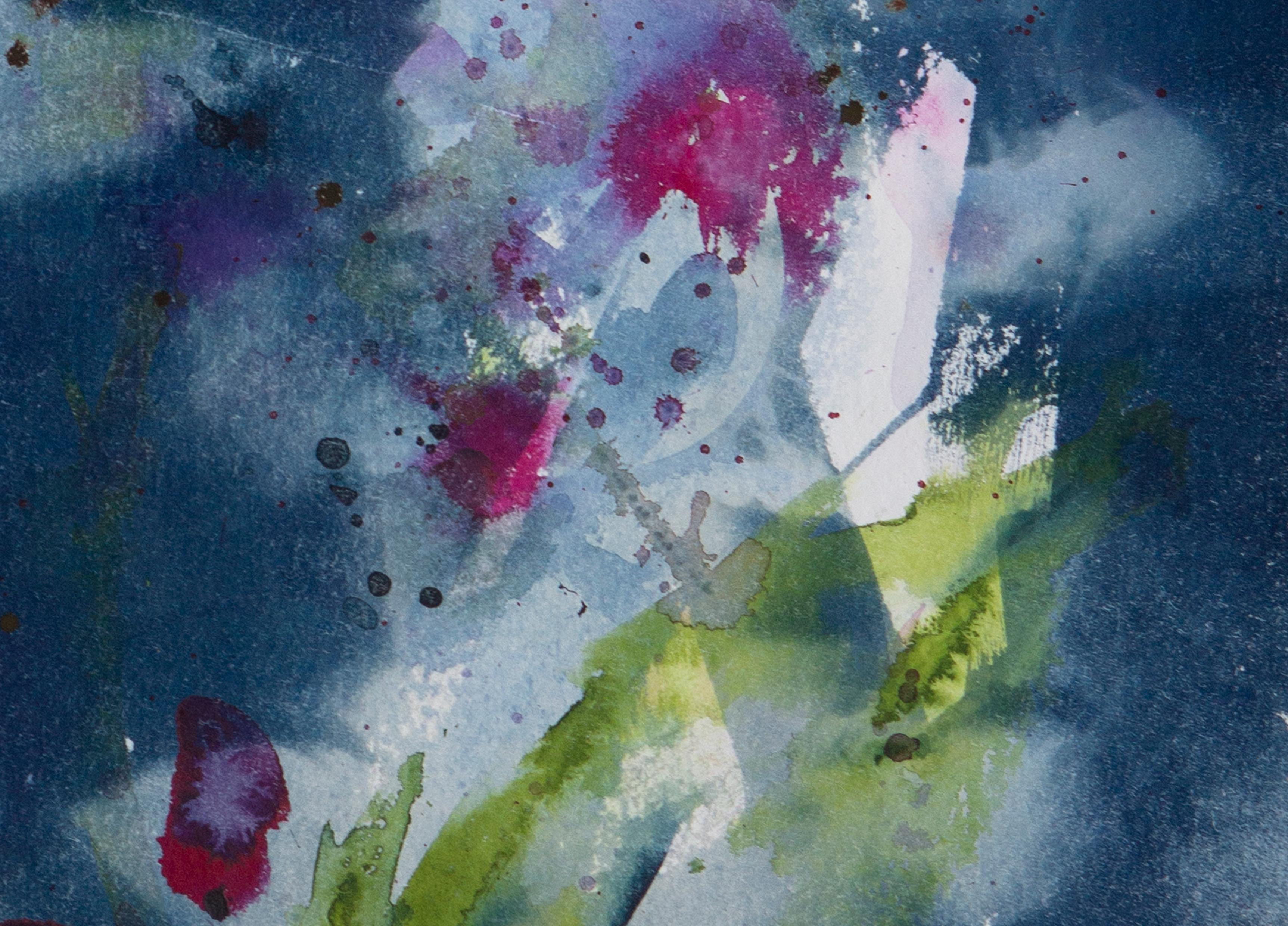 „Gnade und Dankbarkeit“. Botanical Blue Contemporary Abstract Floral Painting im Angebot 1