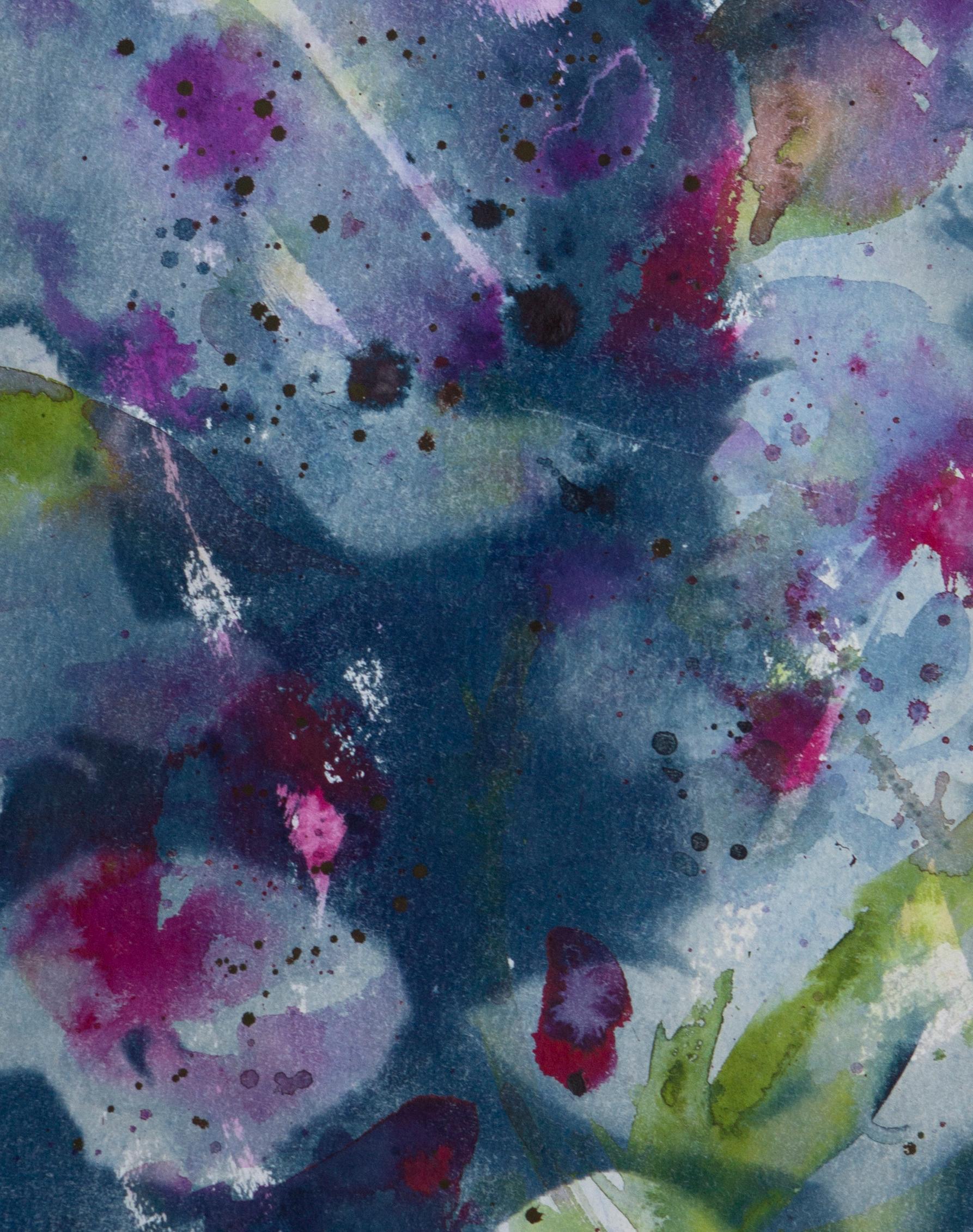 'Gratitude and Grace'. Botanical Blue Contemporary Abstract Floral Painting For Sale 1