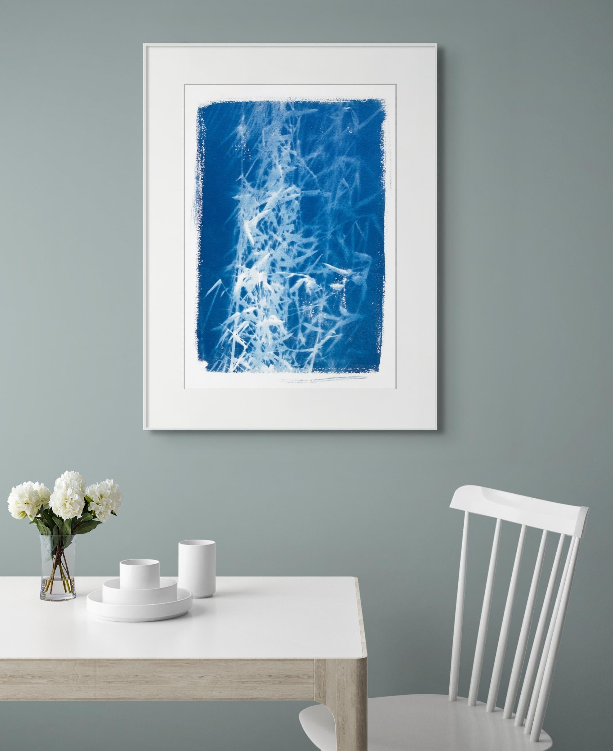 'Nine Settlement Valley'. Minimal Abstract Botanical Nature Bamboo Blue White For Sale 2
