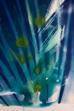 'Piercing Shafts'. Botanical nature tropical green blue leaf sky abstract