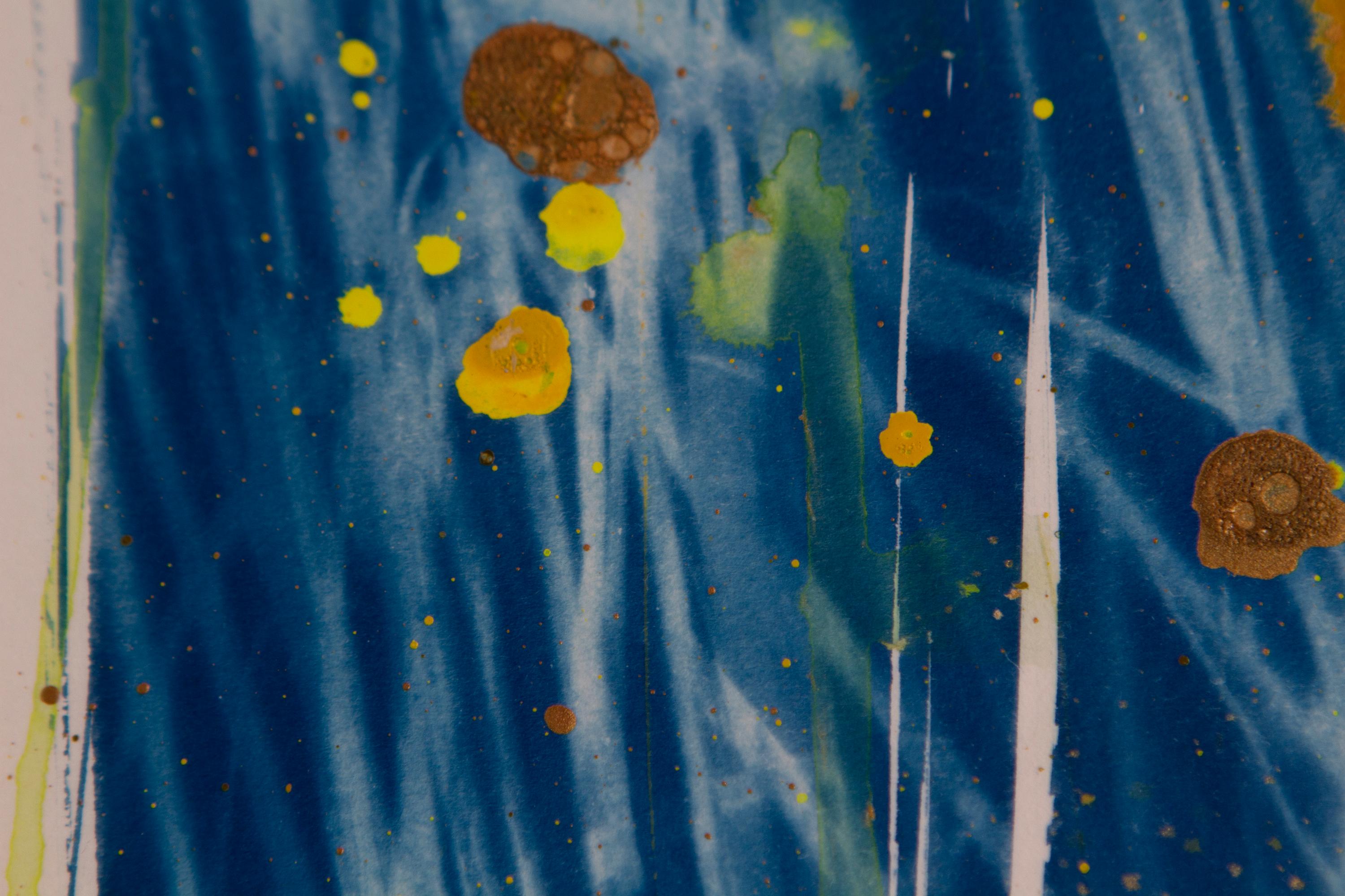 'Pollen und Schwalben'. Gemälde in Mischtechnik auf Karton, gerahmt im Angebot 2