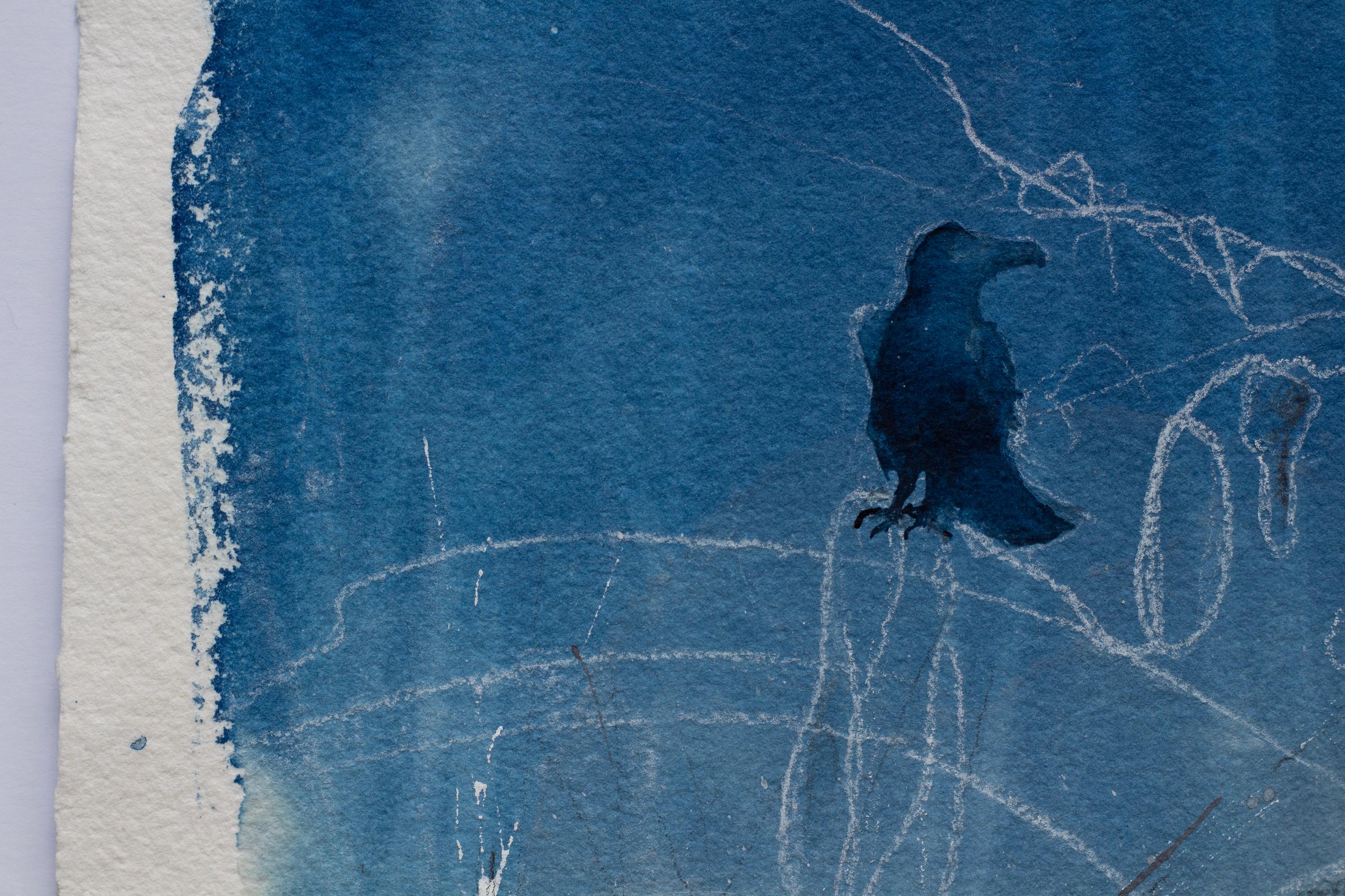 'Raven's Feast'. Ocean Shore Beach Landscape Contemporary Surrealist blue white 1
