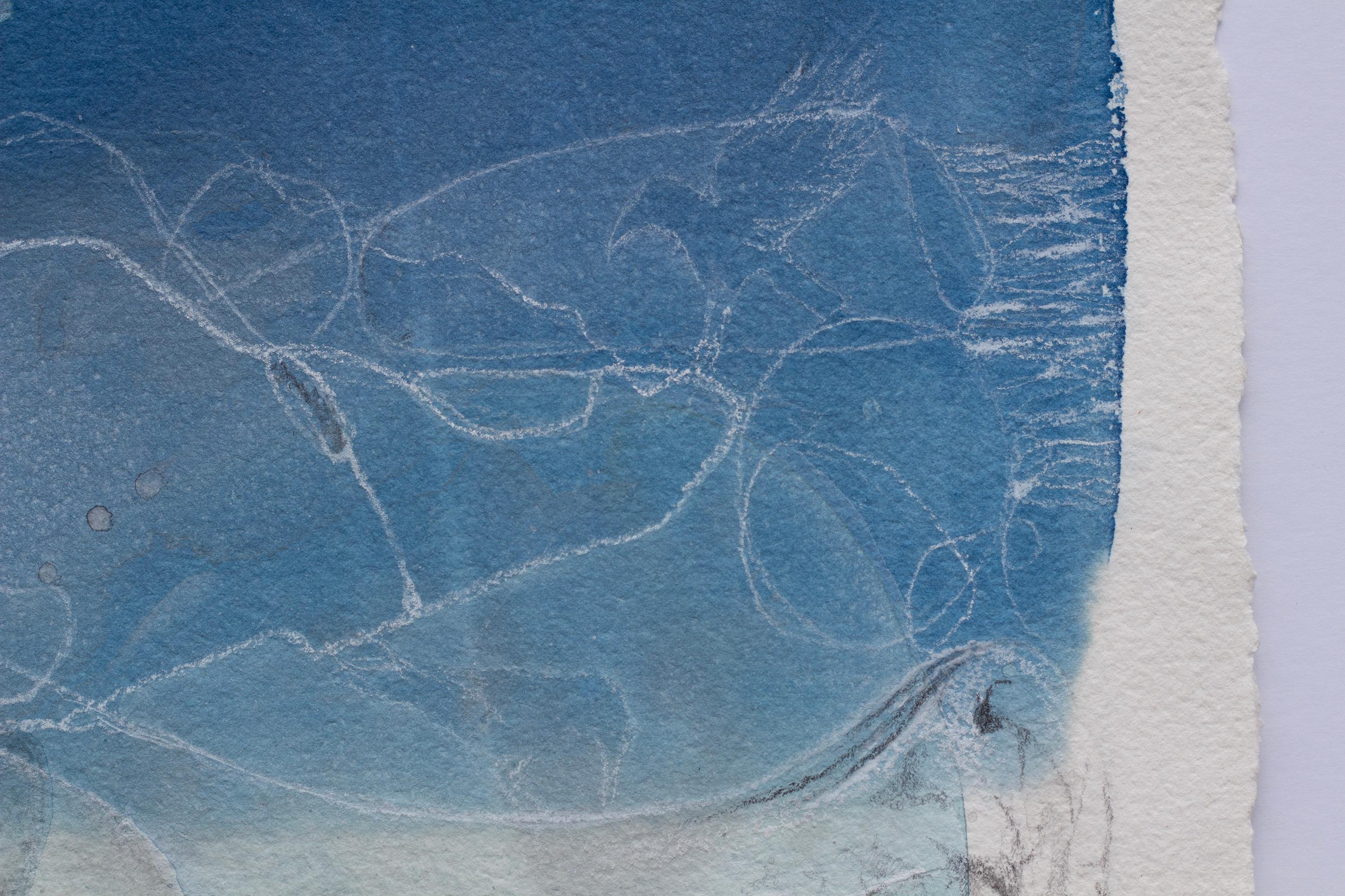 'Raven's Feast'. Ocean Shore Beach Landscape Contemporary Surrealist blue white  For Sale 4