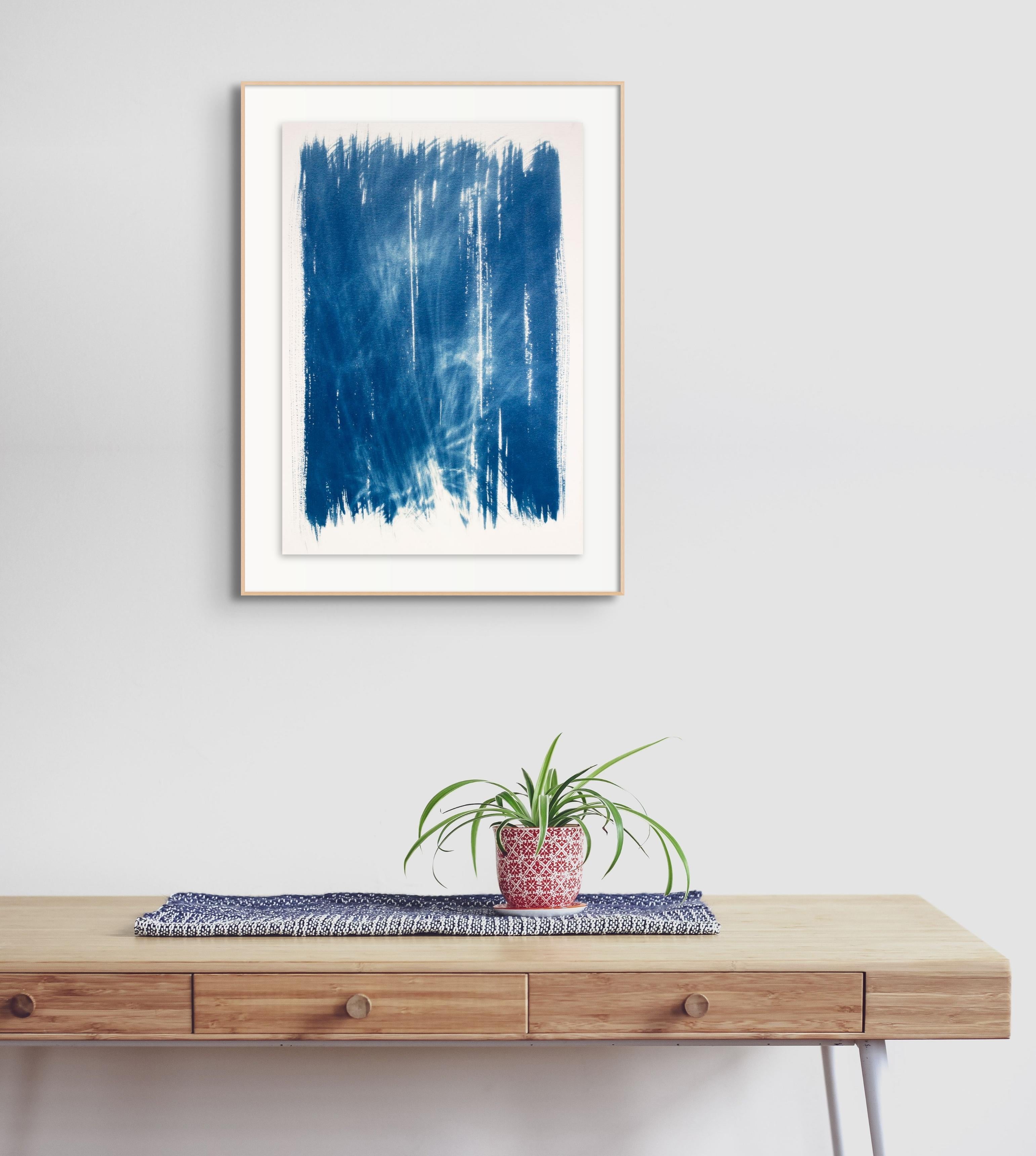 'Restlessly Westward'. Abstract Blue White Movement Minimalist Travel Nature - Painting by Sophia Milligan