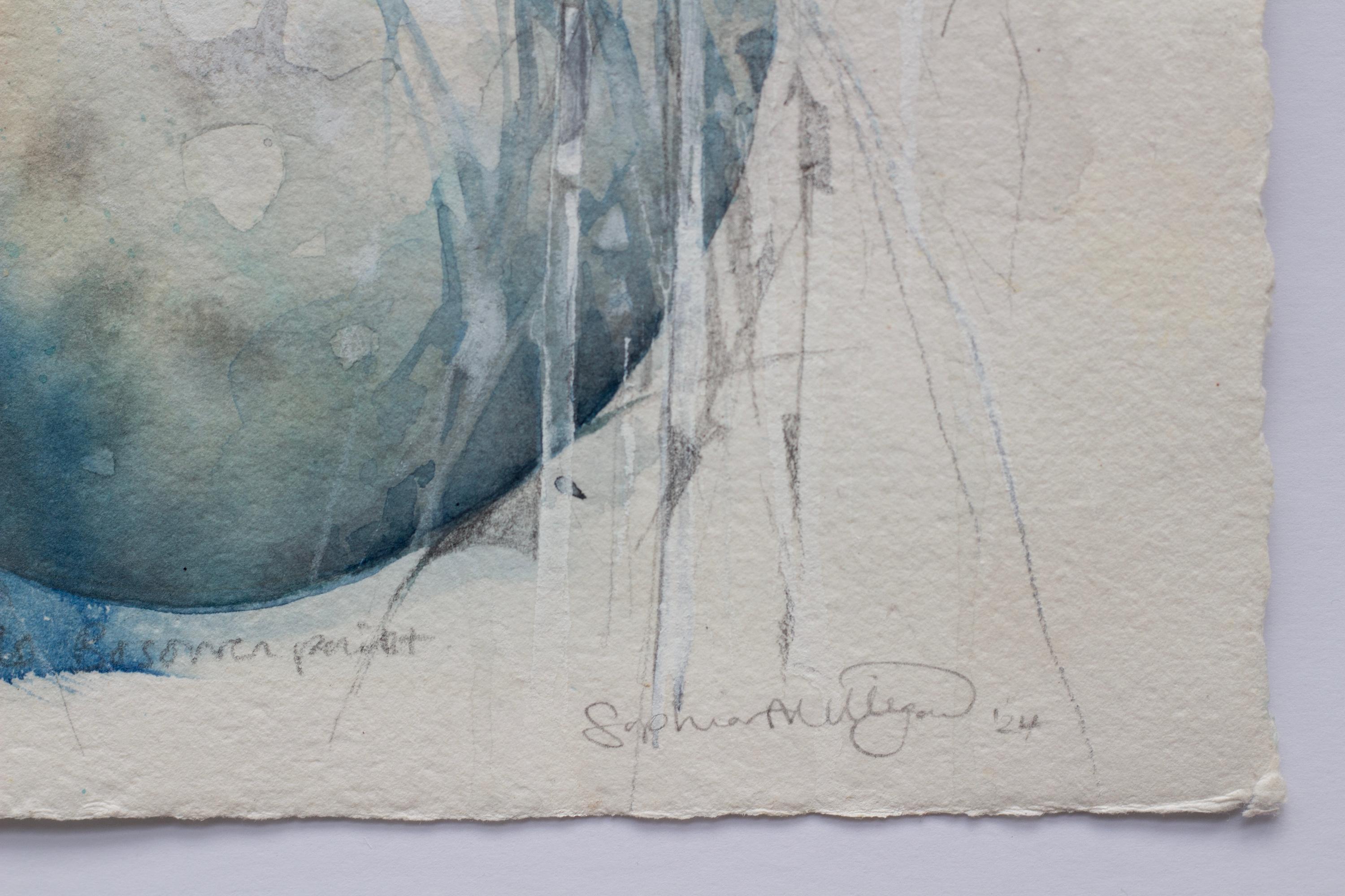 'Ribbons in the Wind'. Ocean Shore Beach Landscape Contemporary blue yellow For Sale 3