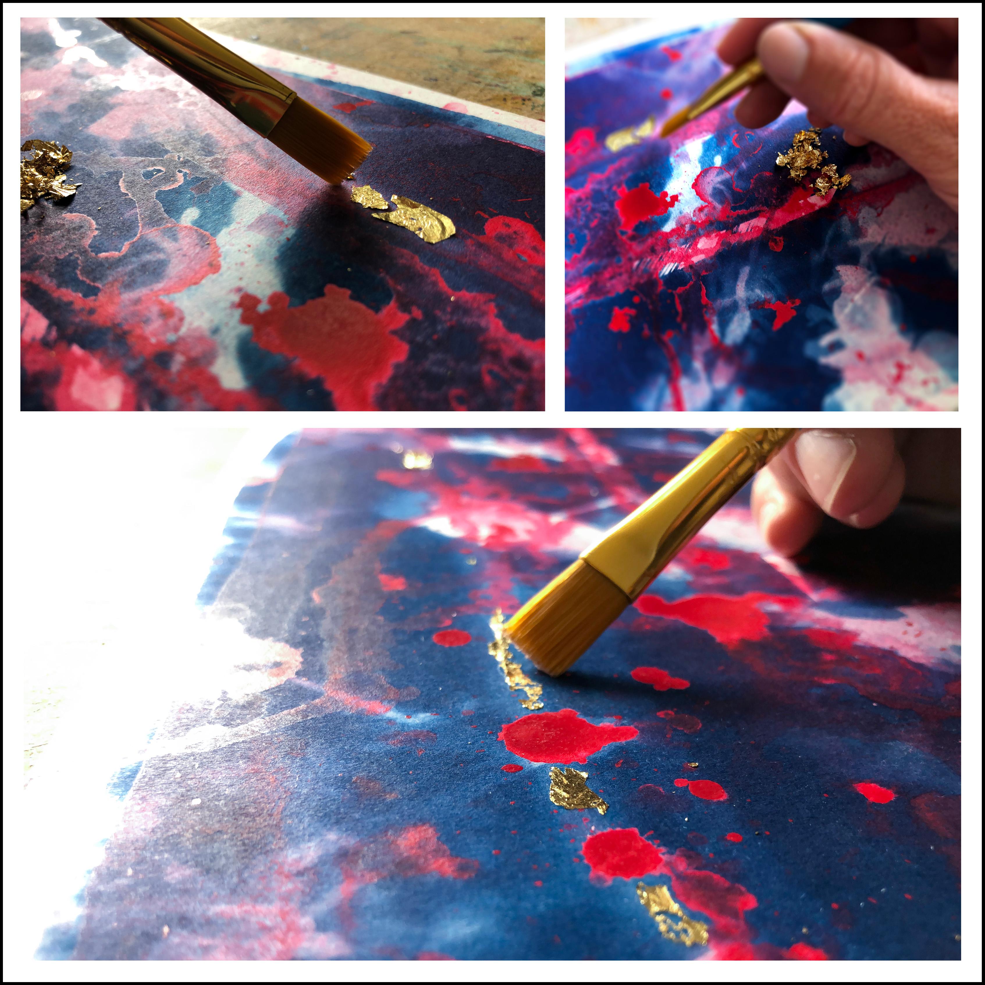 'Rising from your roots' Abstract sakura cherry blossom nature blue crimson gold For Sale 2