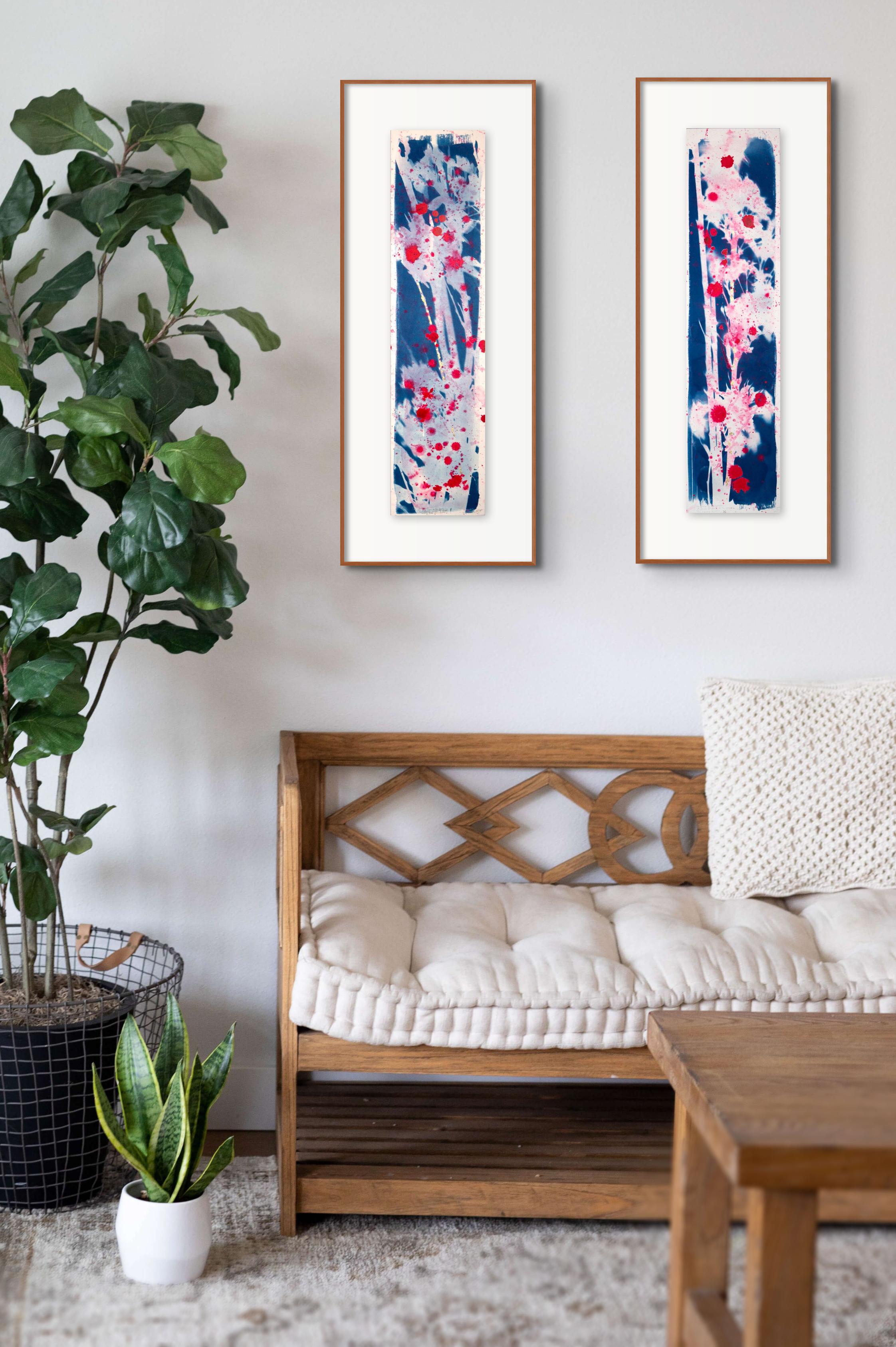 'The Cherry Blushes' Abstract botanical sakura natural blue white pink floral For Sale 3