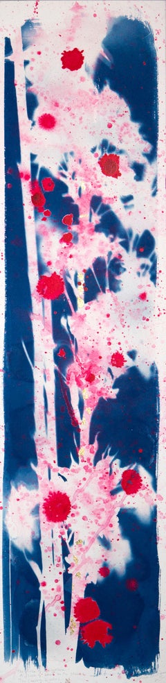 'The Cherry Blushes' Astratto botanico sakura naturale blu bianco rosa floreale
