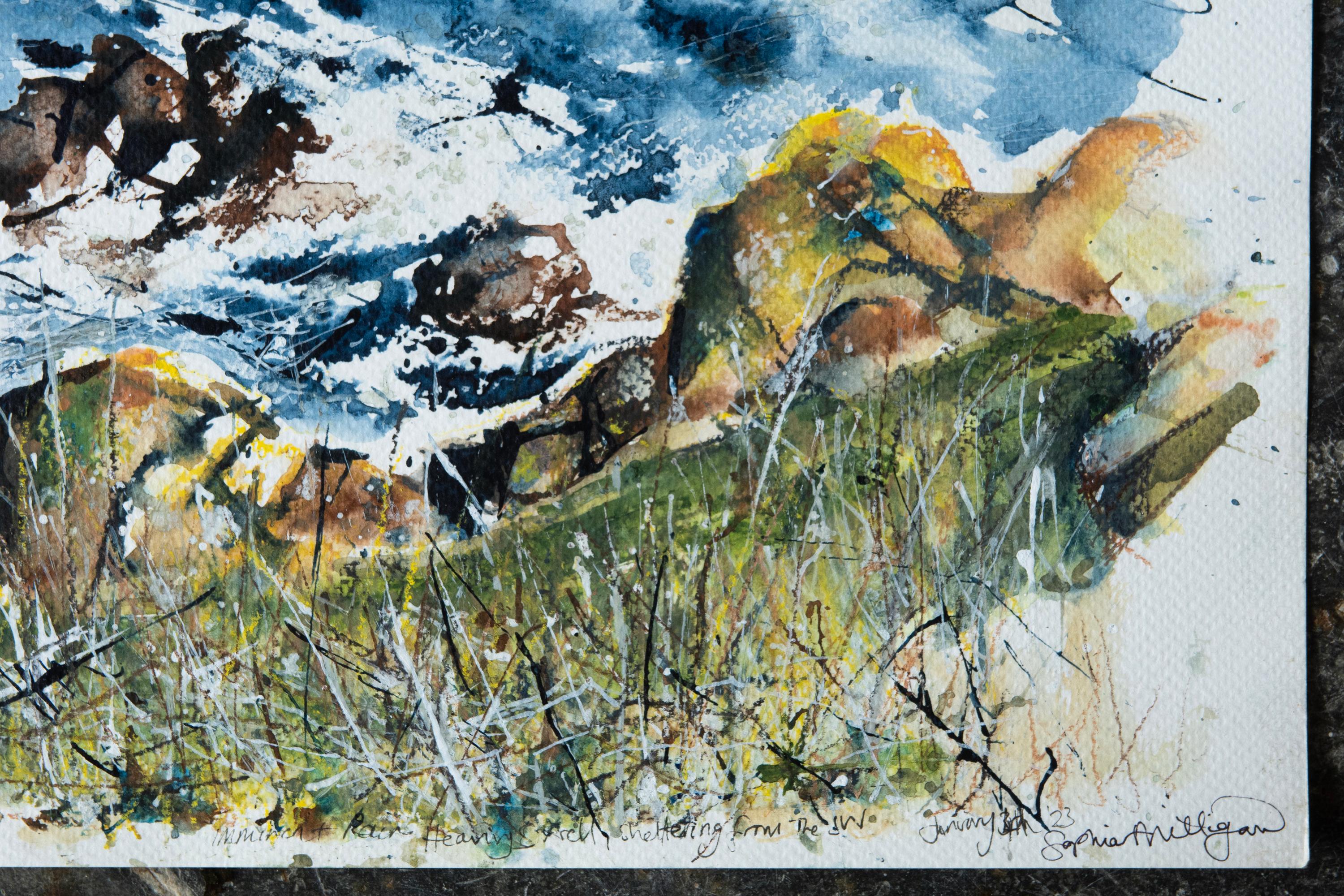 'Towards Le Scathe Cove'. Contemporary Landscape, Rural, Sea, Ocean, Beach Blue For Sale 2