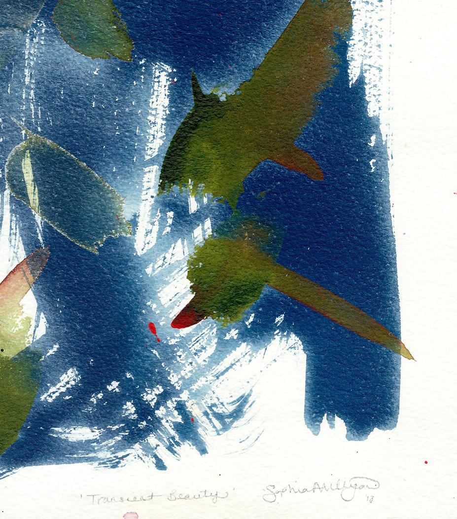 'Transient Beauty'. Blue botanical floral abstract environmental red lily For Sale 2