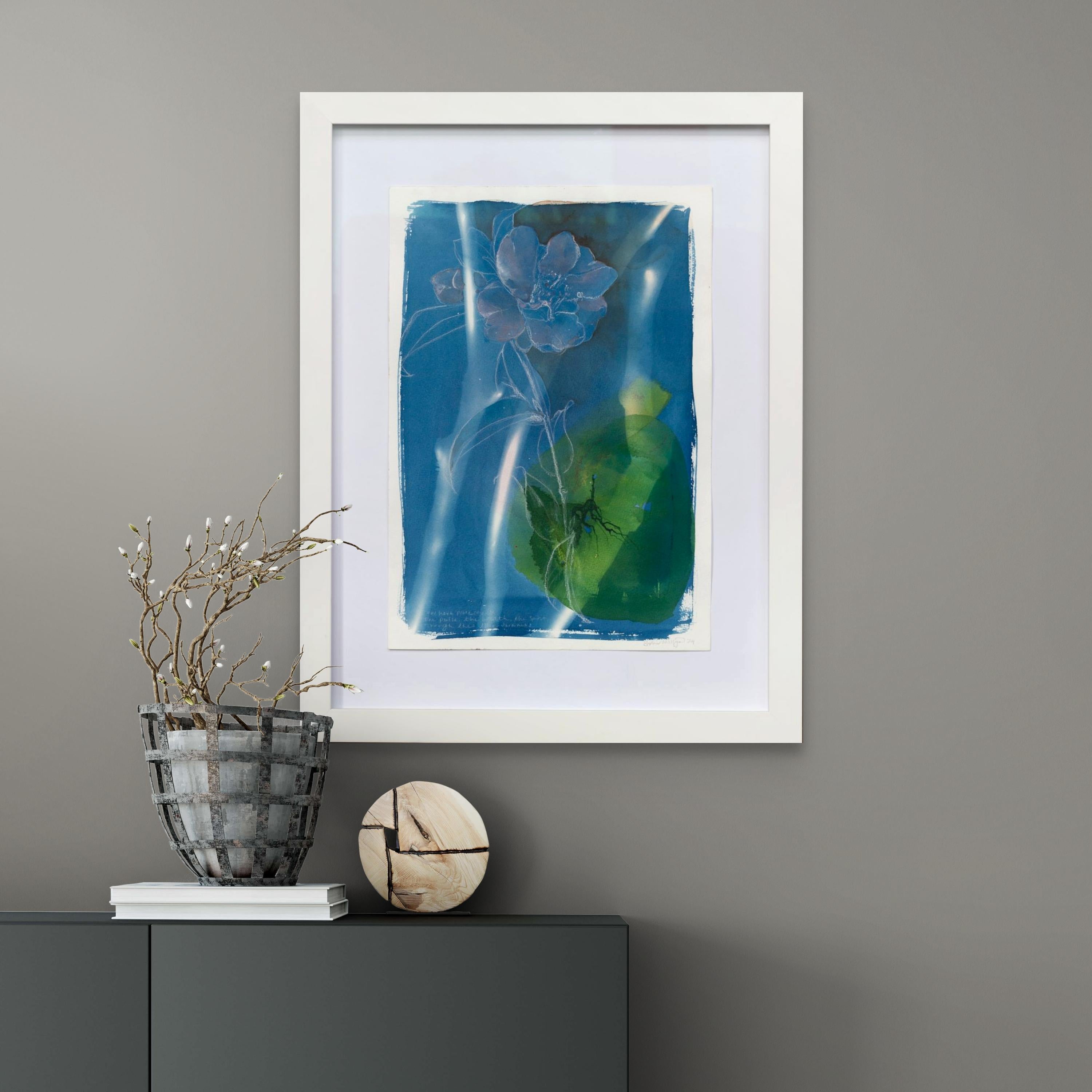 'Winter's Bones, Heart of Spring'. Contemporary still life blue floral nature For Sale 1
