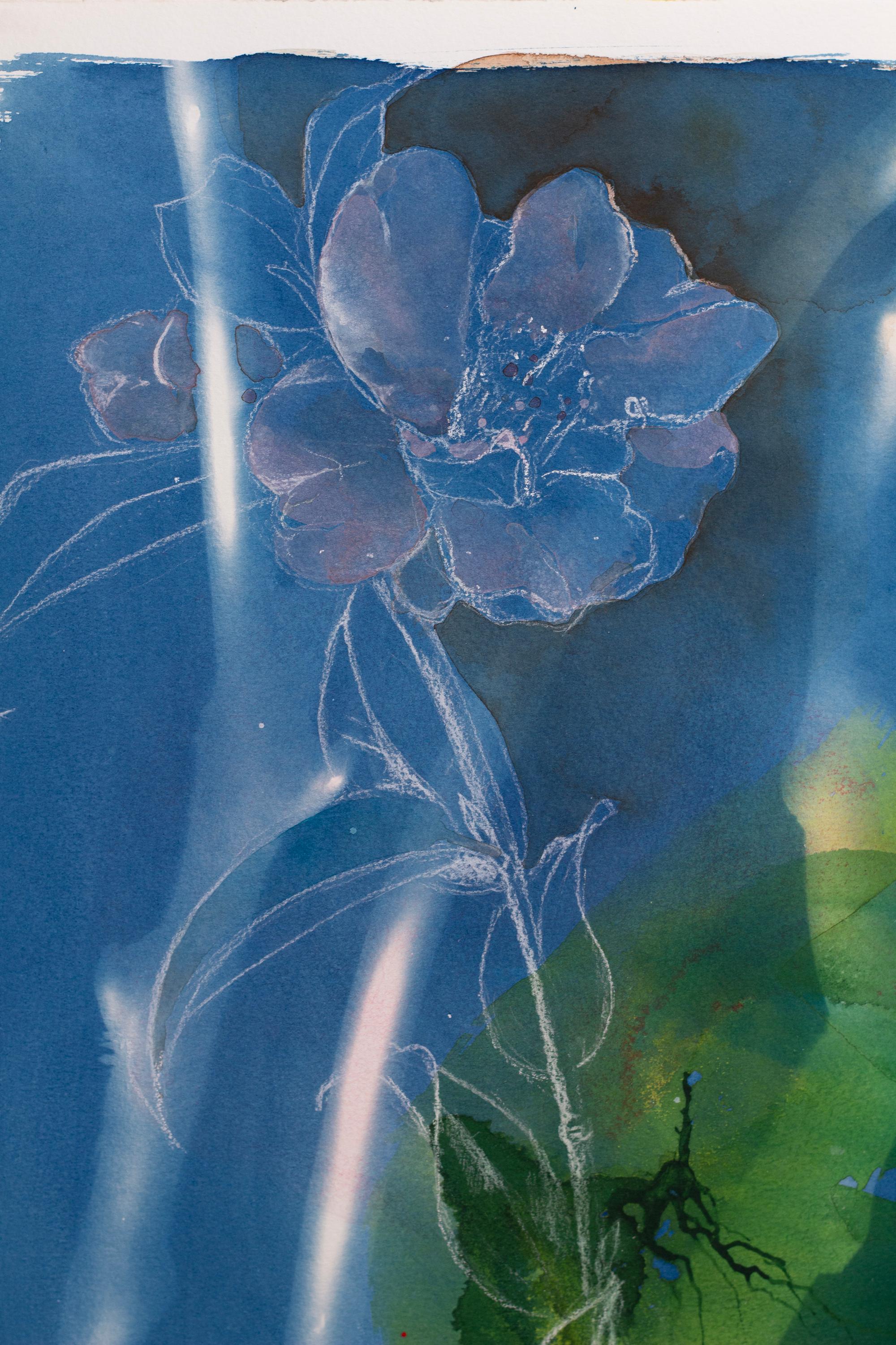 'Winter's Bones, Heart of Spring'. Contemporary still life blue floral nature For Sale 2
