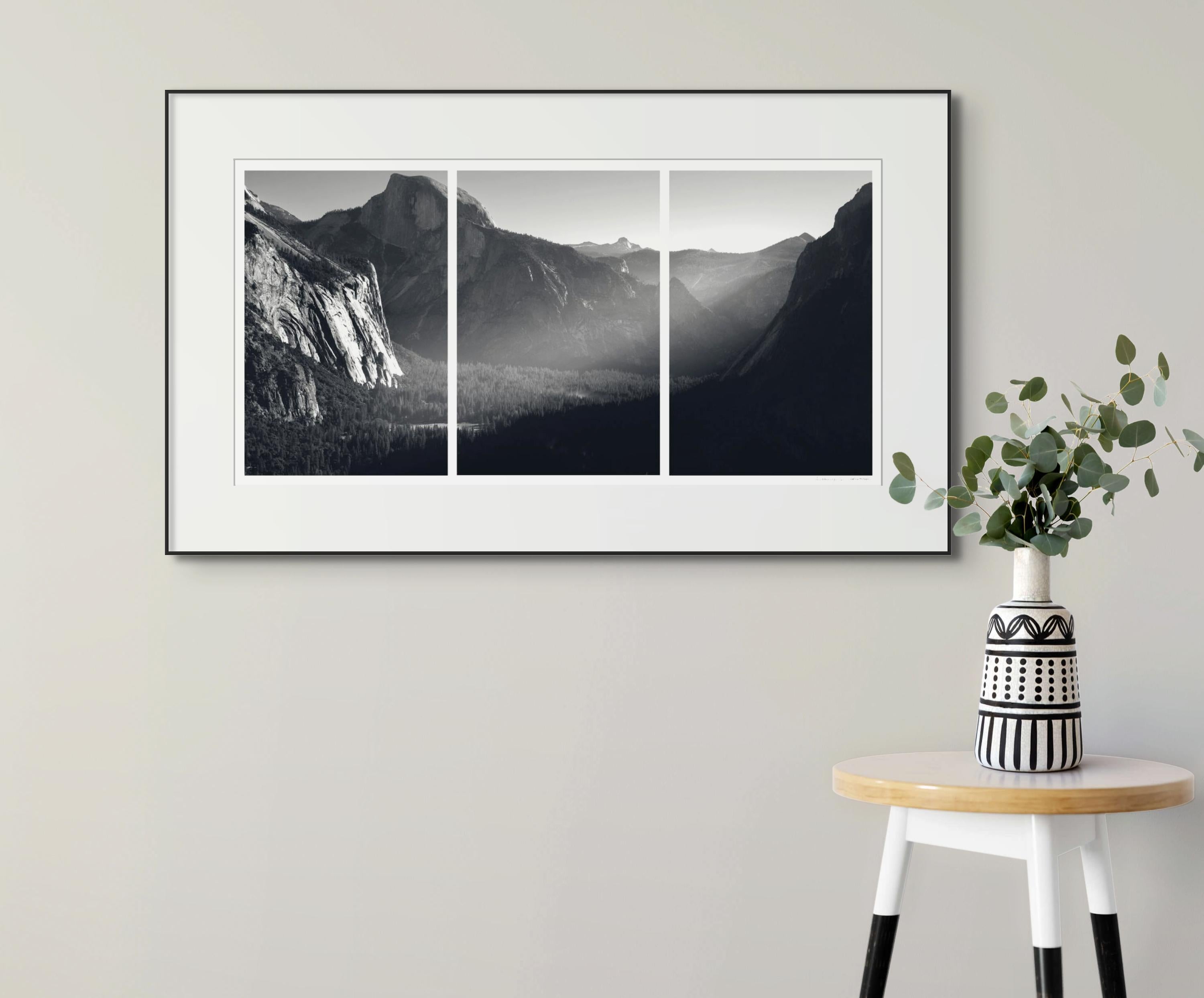 'Awakening' 
Archival photographic triptych. Limited Edition of 25. Unframed.
_________________
Morning light illuminates the layered landscape of Yosemite National Park, Half Dome gently awakens. Sophia's poetic photographs are an exploration of