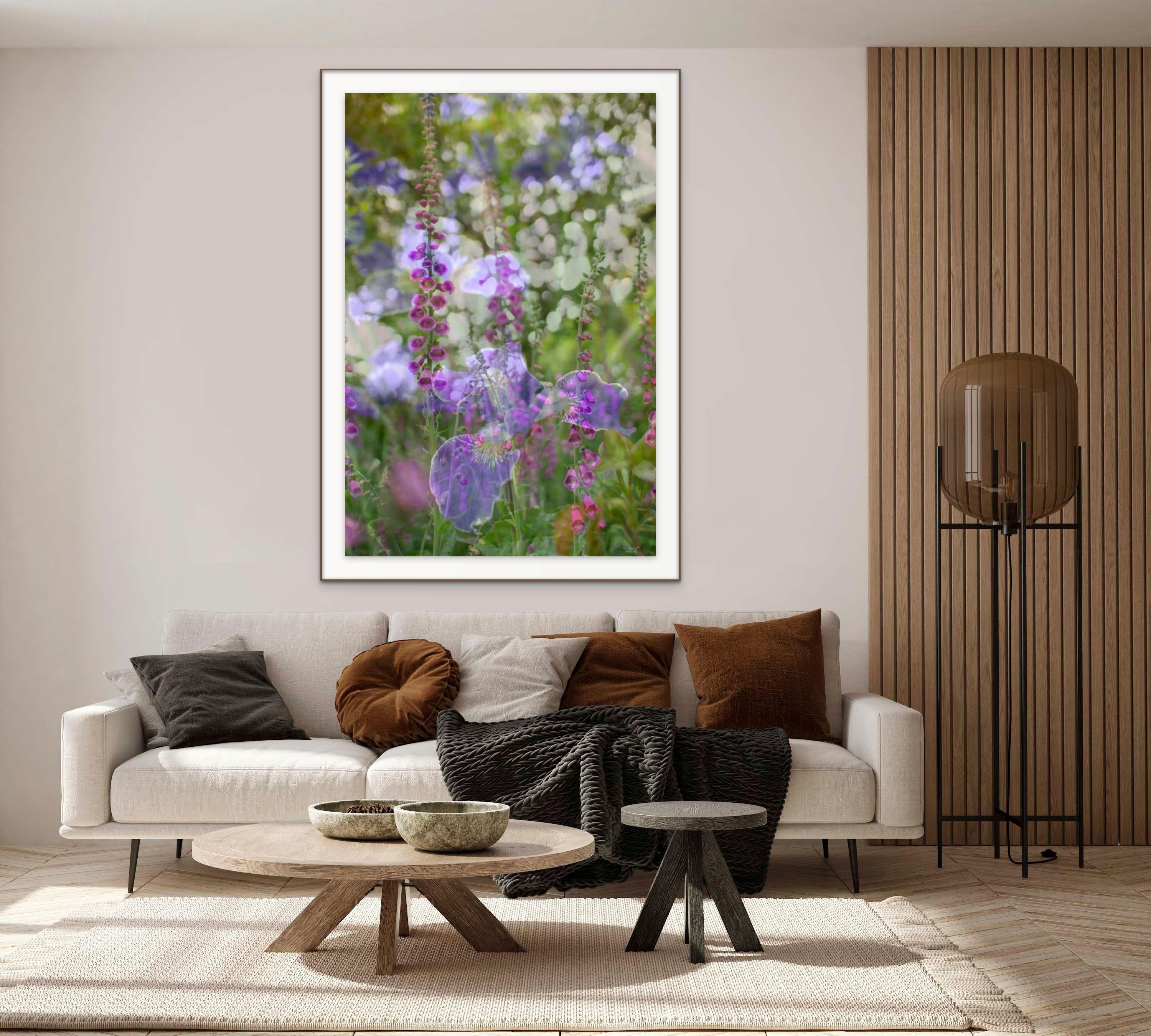 'Harmony and Chaos' Large scale botanical photograph. Spring pink purple green - Photograph by Sophia Milligan