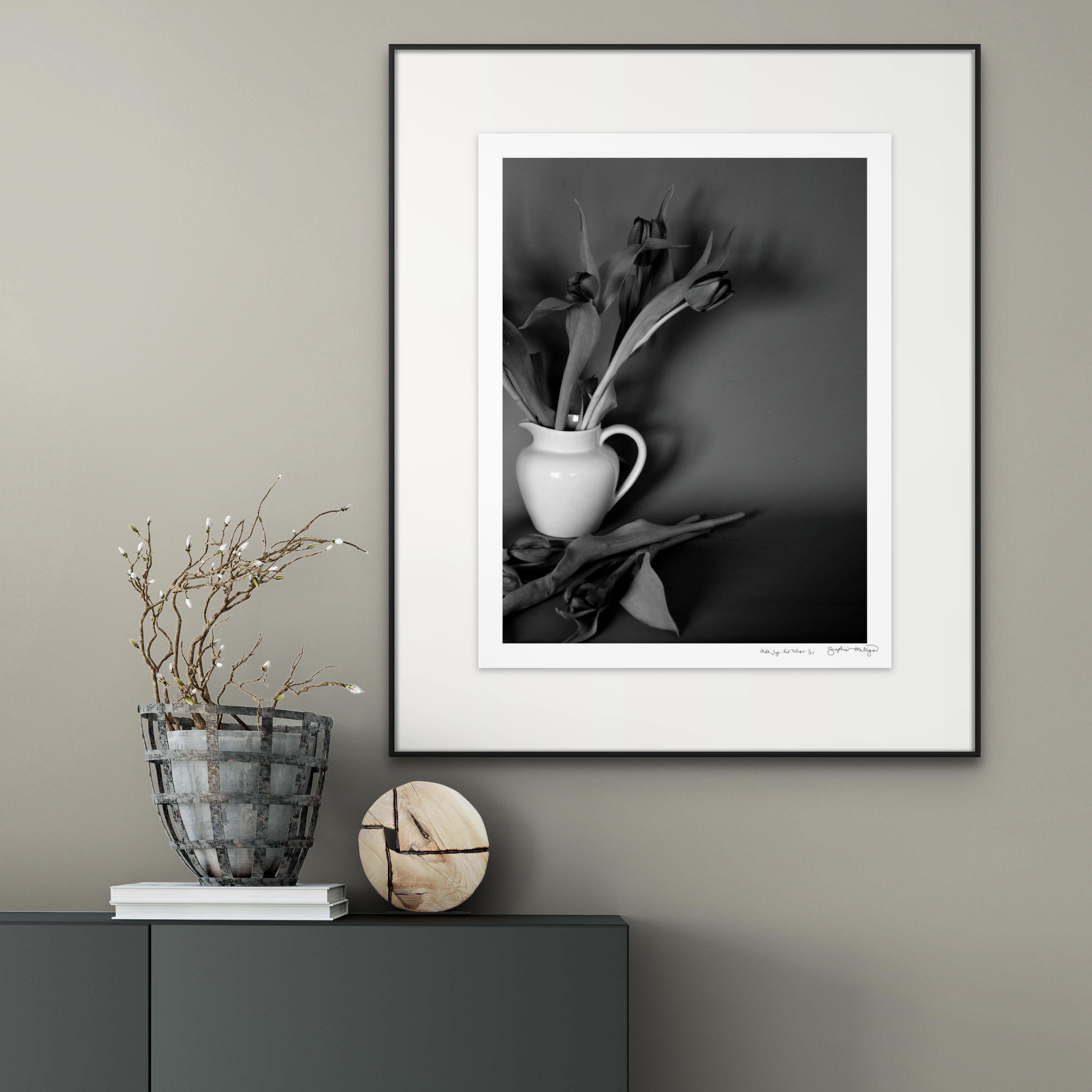 'Milk Jug, Red Tulips' Limited Edition Photograph. Minimal Botanical Still Life  For Sale 1