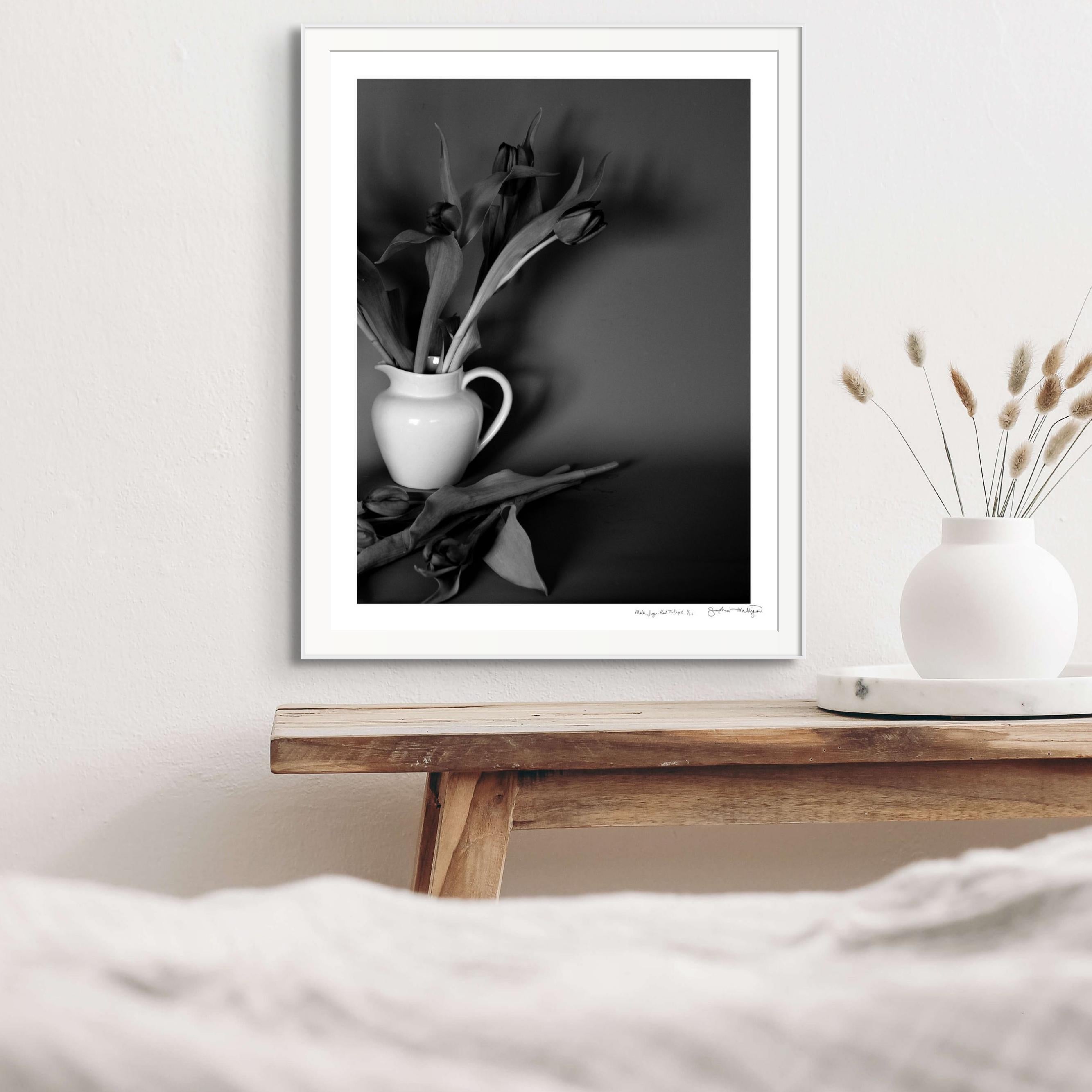 'Milk Jug, Red Tulips' Limited Edition Photograph. Minimal Botanical Still Life  For Sale 4